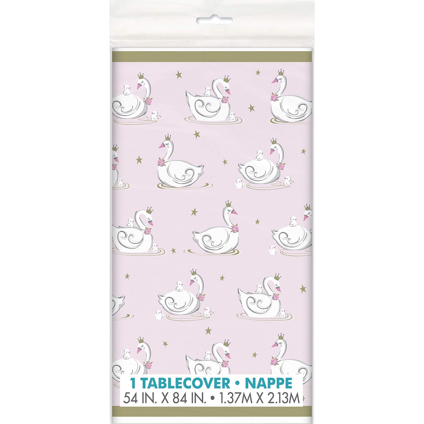 Unique Elegant White & Pink Swan Birthday Plastic Table Cover - 54" x 84" - Perfect for Kids' Parties, Baby Showers & Themed Events - 1 Pc.