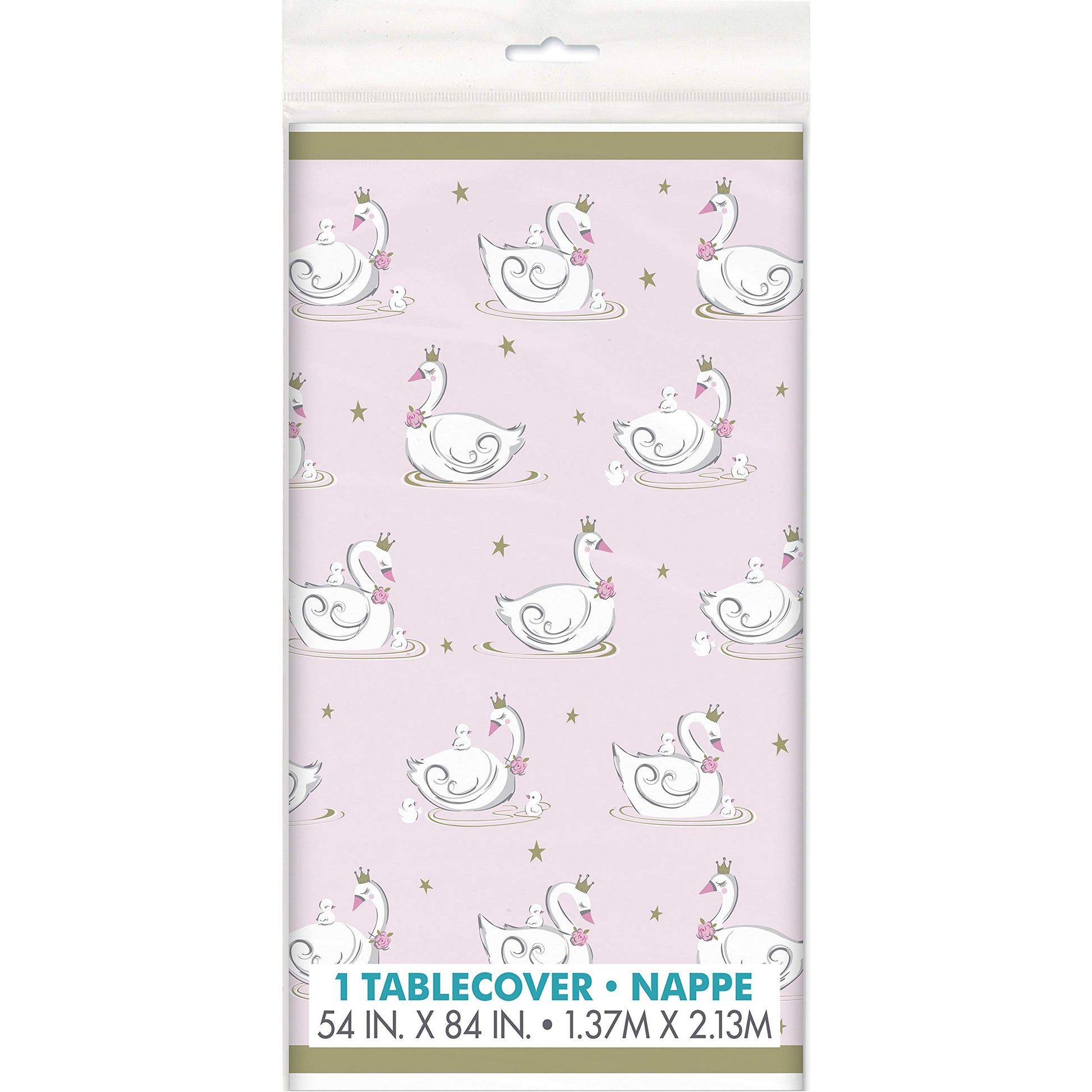 Unique Elegant White & Pink Swan Birthday Plastic Table Cover - 54" x 84" - Perfect for Kids' Parties, Baby Showers & Themed Events - 1 Pc.