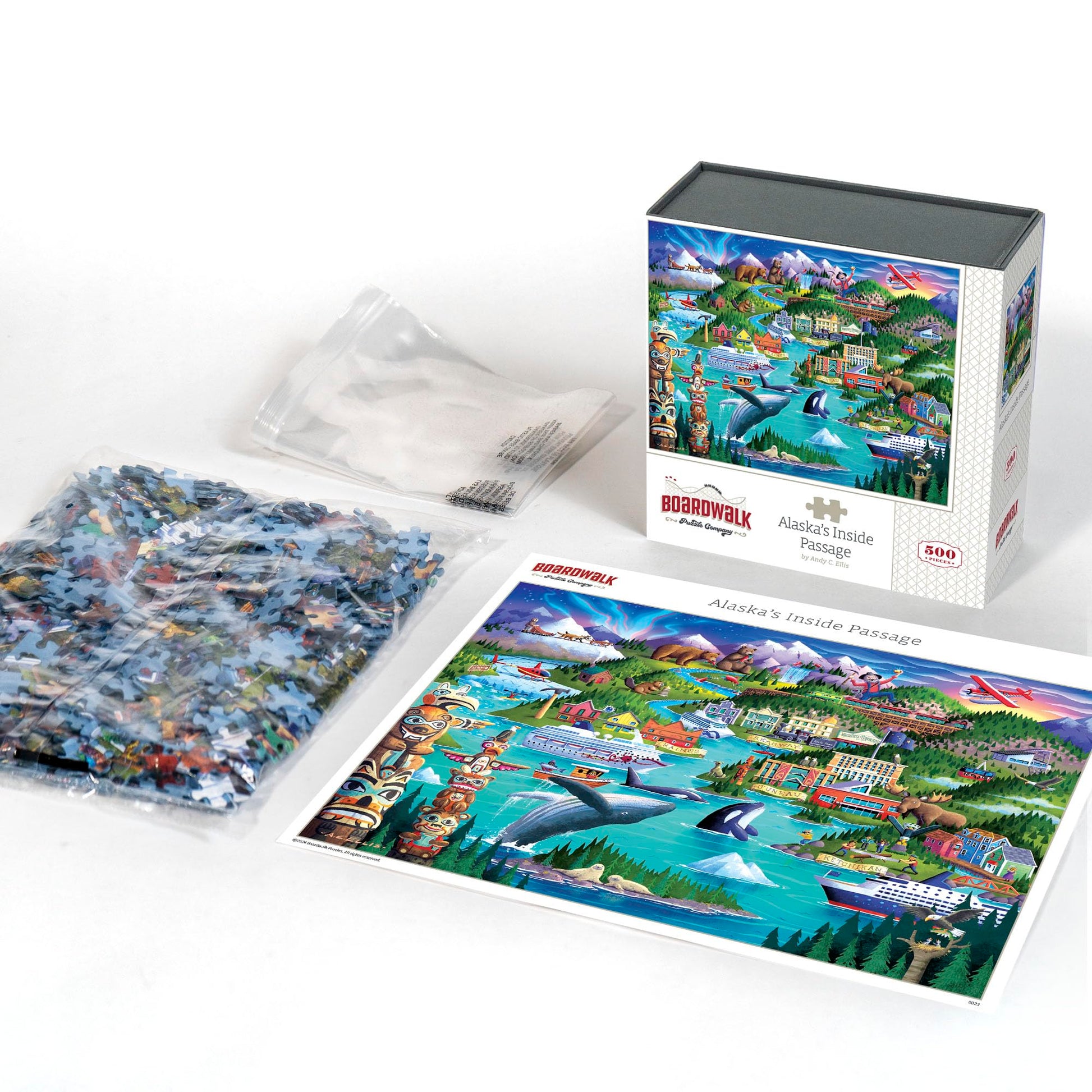 Boardwalk Alaska’s Inside Passage 500 Piece Jigsaw Puzzle Scenic Wildlife Alaska Puzzles with Premium Box, Gift for Adults and Family 16"x20"