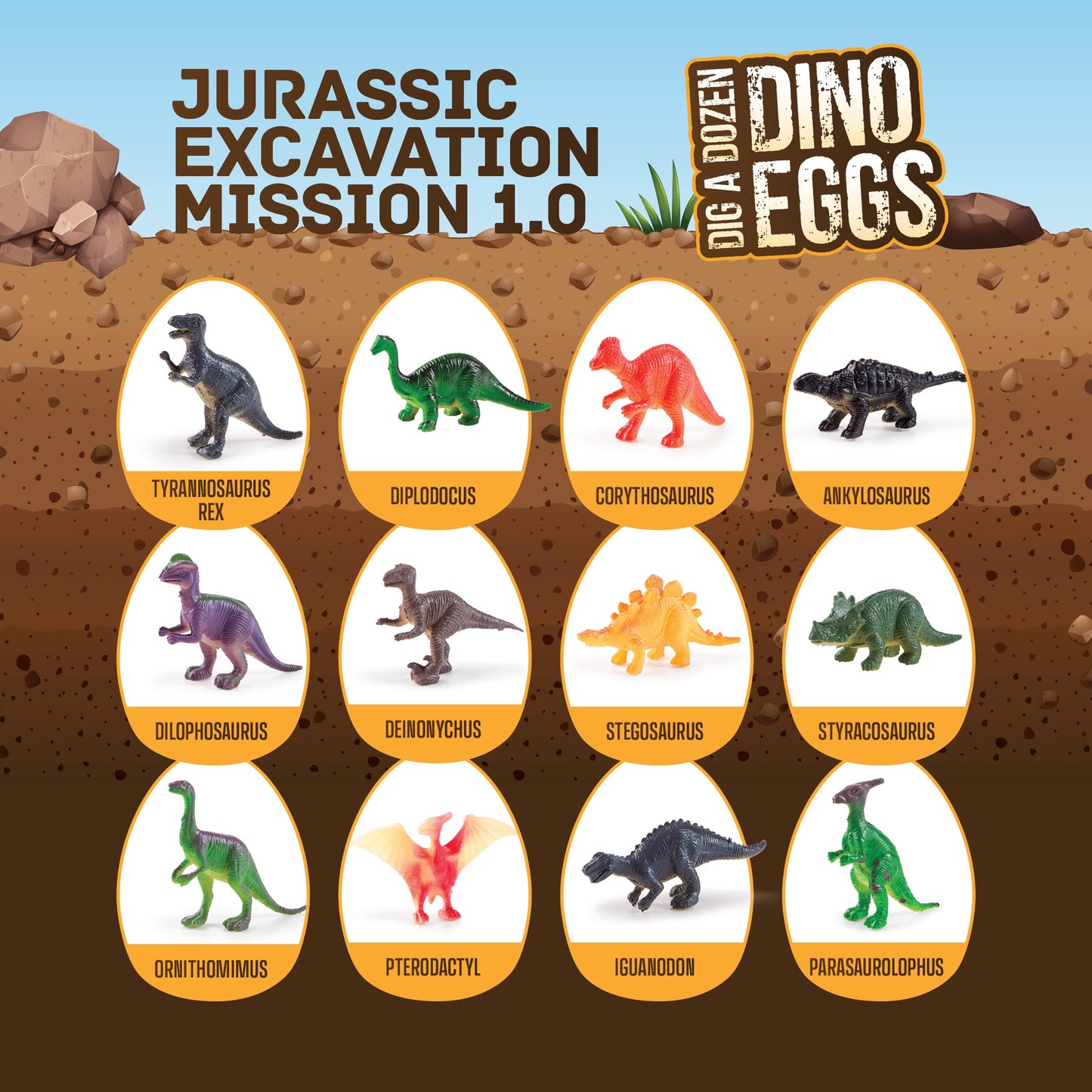 Dan&Darci Dig a Dozen Dino Egg Kit for Kids - Basket Stuffers - Dinosaur Toys Gift 3-12 Year Old - 12 Eggs & Surprise Dinosaurs - Science STEM