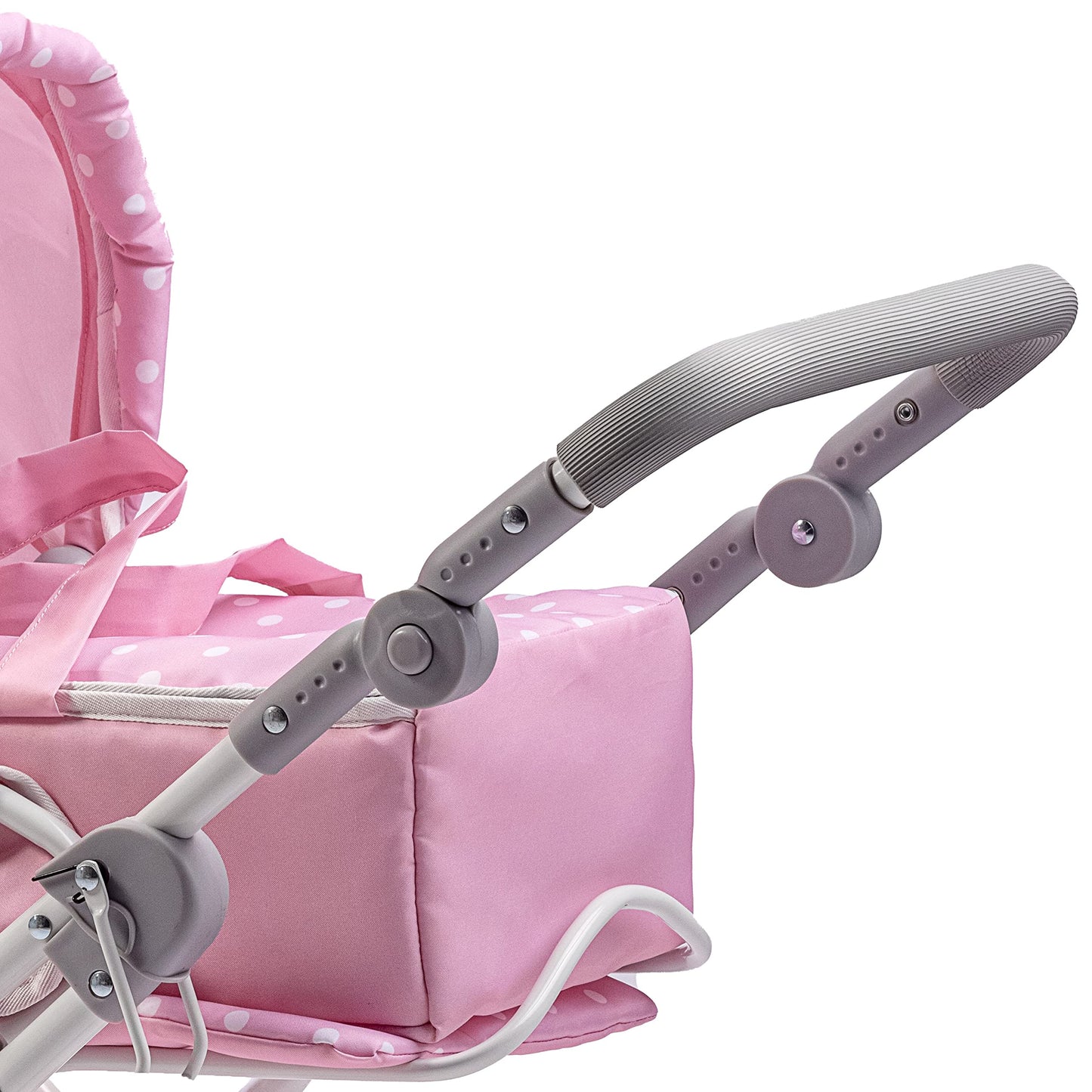 JC Toys | Berenguer Boutique | Deluxe Foldable Baby Doll Stroller with Canopy | Removable Carry Basket | Pink | Ages 3+