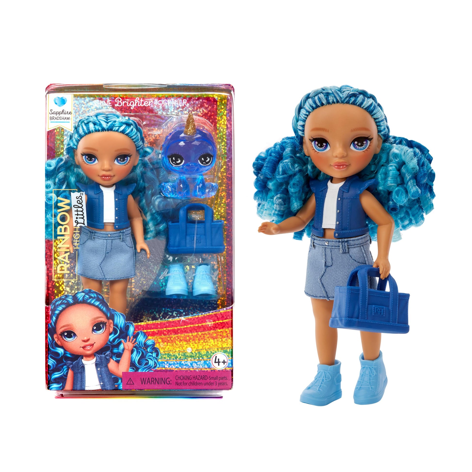 Rainbow High Littles - Sapphire Bradshaw, Blue 5.5" Posable Small Doll with Purse, Magical Pet Yeti, Girls Toy Gift, Kids Ages 4-12 Years
