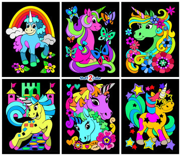 Unicorn Love - 6 Pack of Fuzzy Velvet Coloring Posters for Kids, Toddlers, Girls, and Boys (All Ages Coloring Activity) - Best Arts and Crafts Project