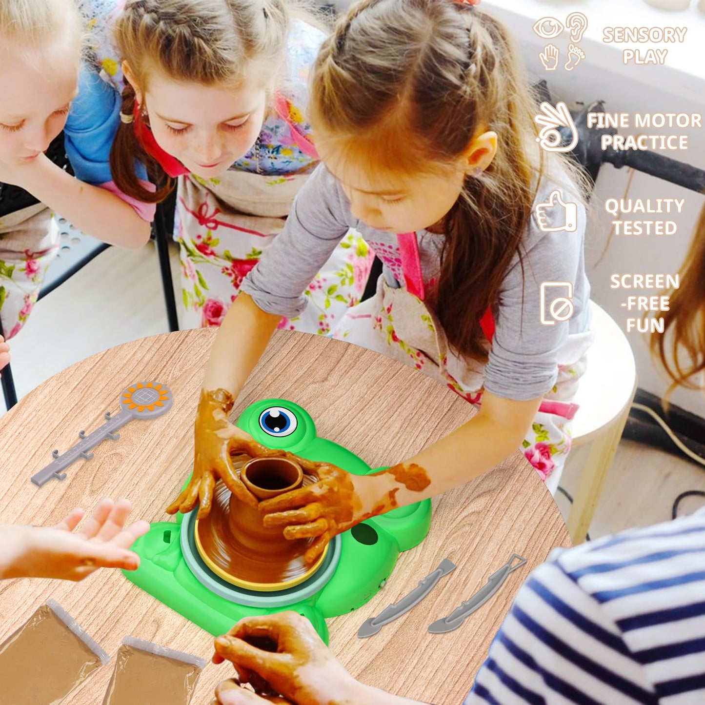 Aujazyble Pottery Wheel for Kids - Complete Pottery Painting Kit Arts and Crafts for Kids Ages 8-12 with 3 Pack Air Dry Clay Art Supplies Toys