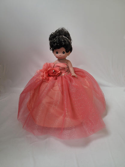 KINNEX COLLECTIONS SINCE 1997 17" Quinceañera Centerpiece Doll - Tulle Gown, Mis Quince Años Table Decoration & Keepsake ARC8421-20 (Flamingo)