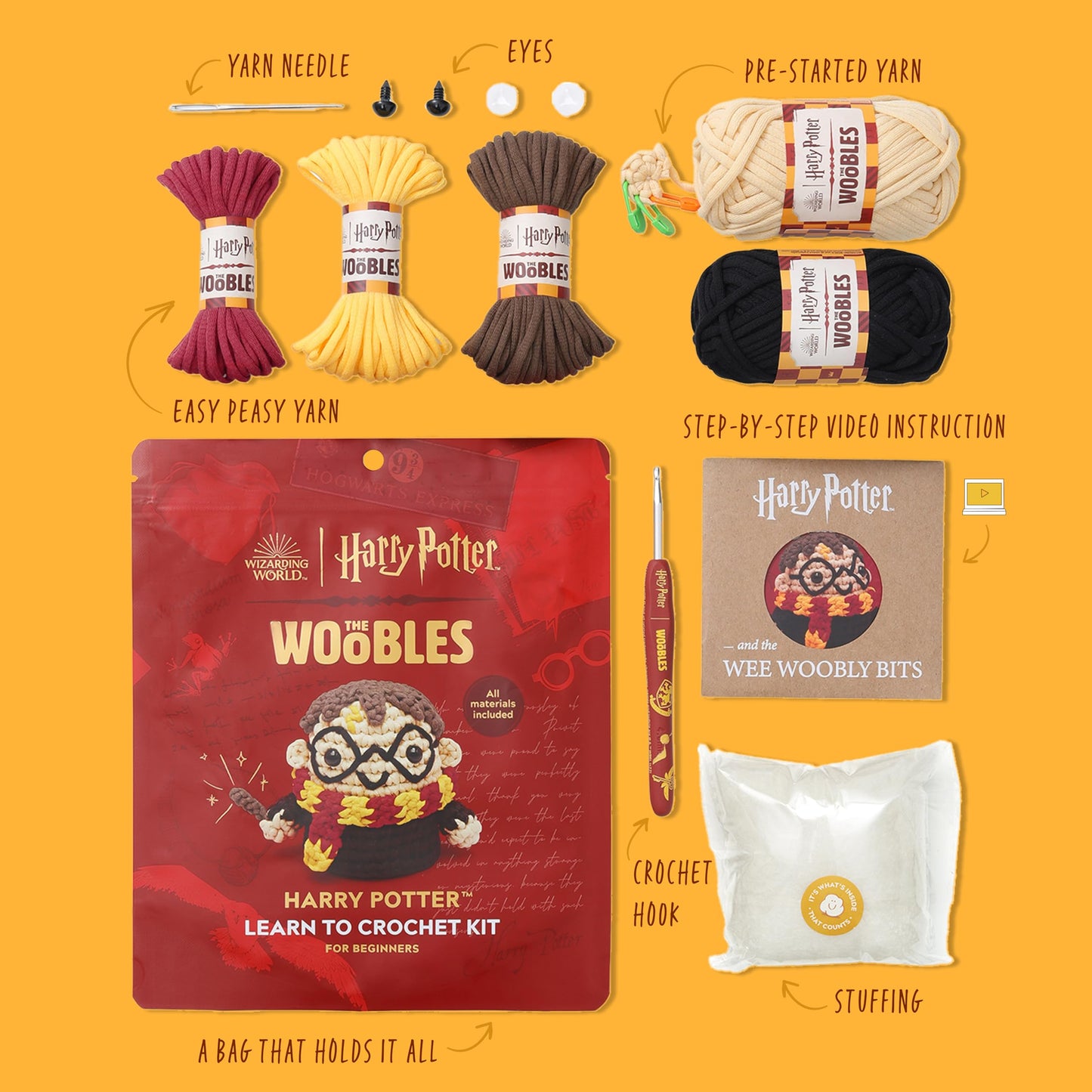 The Woobles Harry Potter Crochet Kit - Beginners Wooble Crochet Animal Kit Crafts with Easy Peasy Yarn as seen on Shark Tank - with Step-by-Step Video