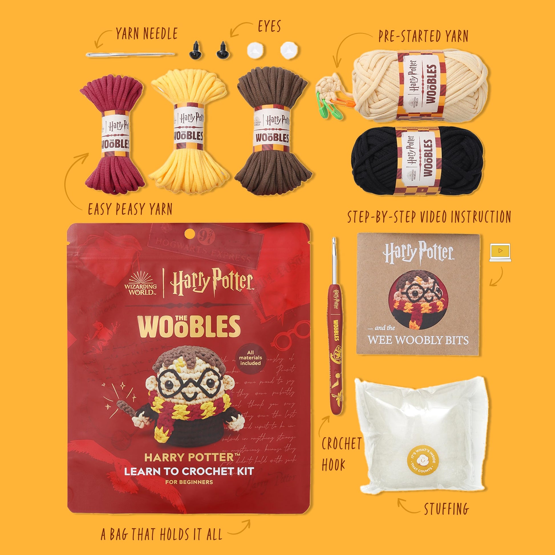The Woobles Harry Potter Crochet Kit - Beginners Wooble Crochet Animal Kit Crafts with Easy Peasy Yarn as seen on Shark Tank - with Step-by-Step Video