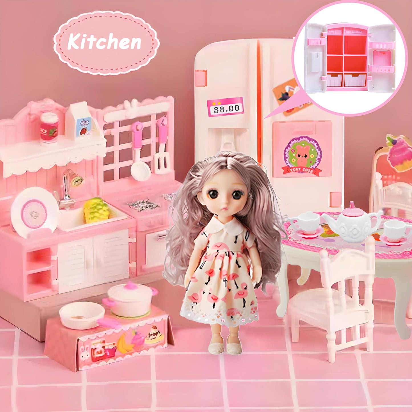 50 Pcs Dollhouse Furniture Accessories Set Miniature Mini Furniture Small Doll House Dolls People Playhouse Family Toys Gift 1:12 Kitchen Bedroom