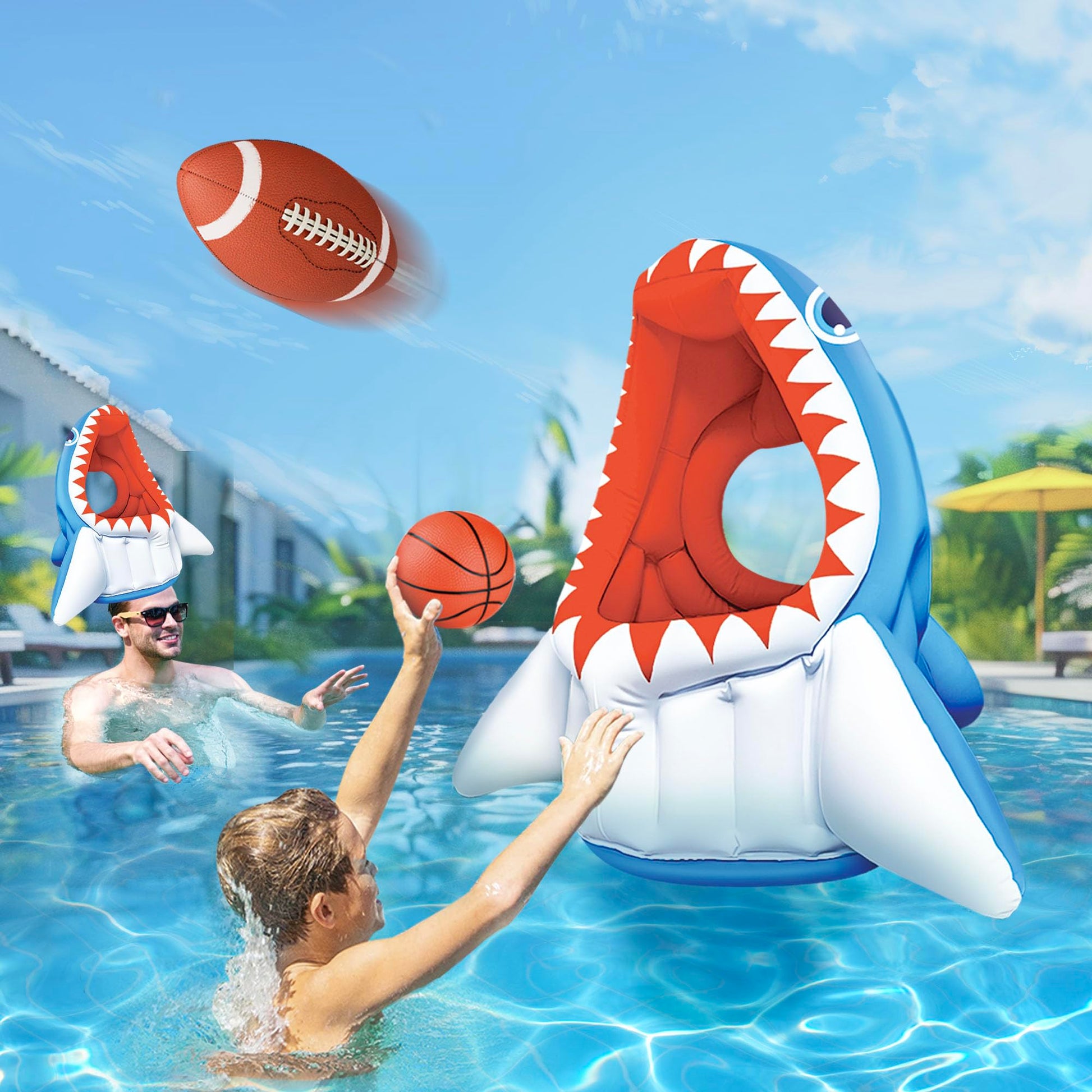 iPlay, iLearn Kids Shark Pool Toy, 3-in-1 Inflatable Floating Pool Game