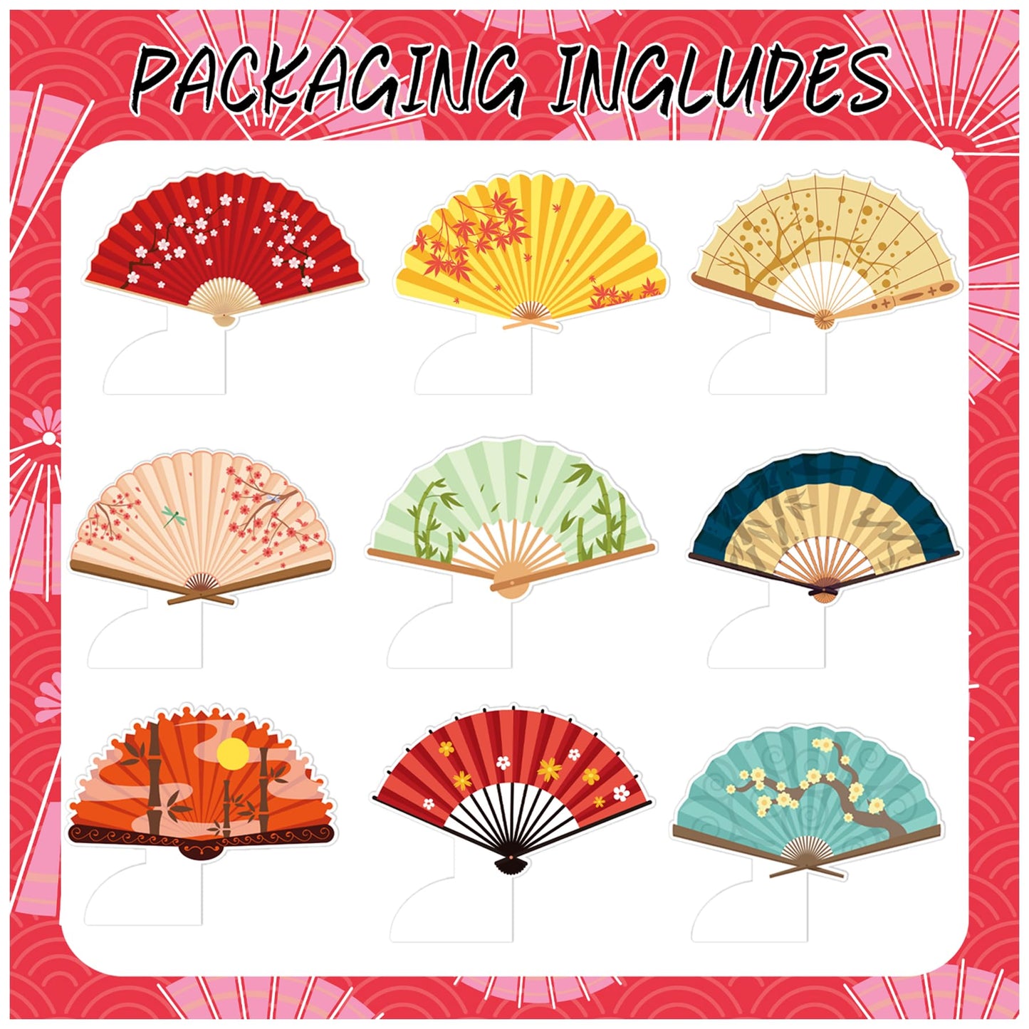9 Pcs Folding Fans Honeycomb Centerpieces Japanese Folding Fans Birthday Centerpiece Decorations Folding Fans Table Decorations for Folding Fans Party