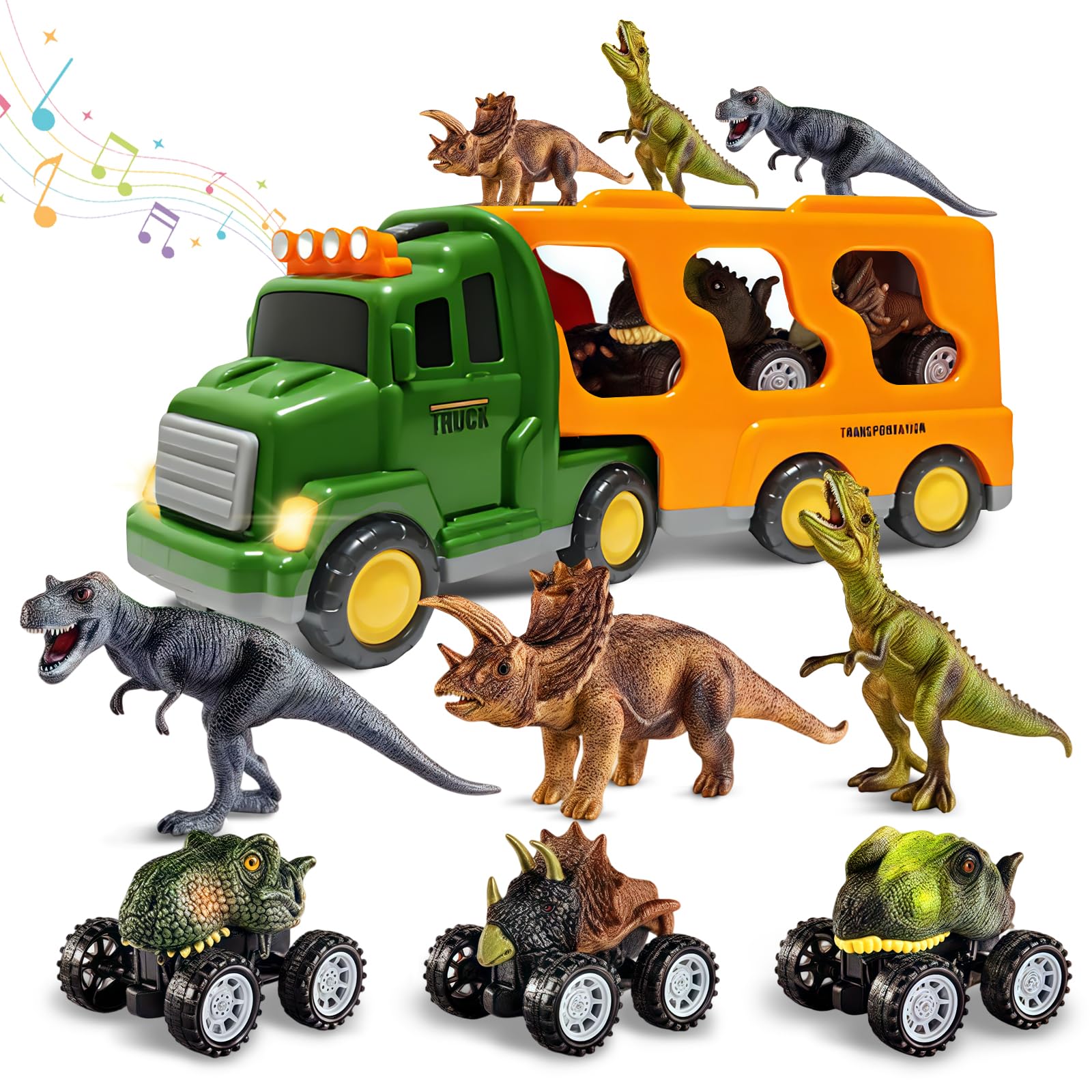 Lunoppy Toy Trucks with Dino Cars & Figures, Dinosaur Toys for Kids 3-5 5-7