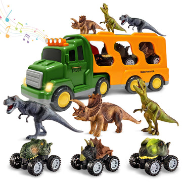Lunoppy Toy Trucks with Dino Cars & Figures, Dinosaur Toys for Kids 3-5 5-7