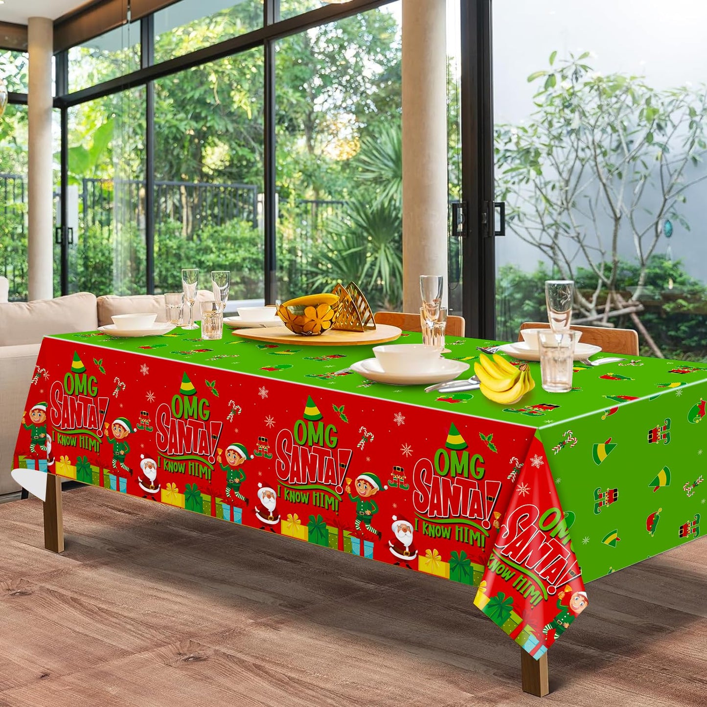 HigzYovn 3Pcs Santa I Know Him Decorations Buddy The Elf Christmas Decorations Santa Christmas Tablecloth