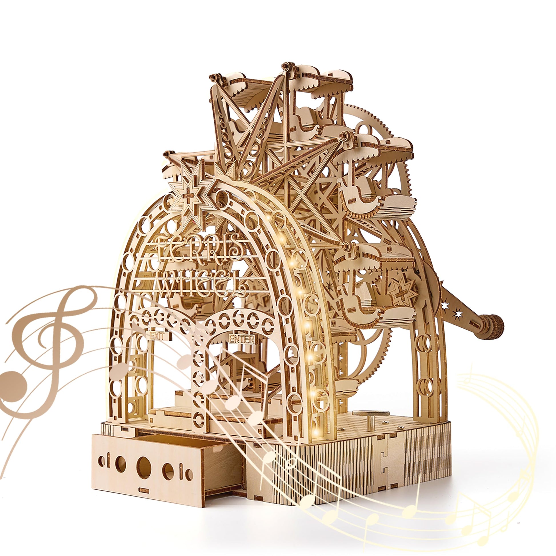 Uplike 3D Wooden Puzzles for Adults: 3D Puzzle Light-Up Ferris Wheel with Music Box - 222psc Wooden Puzzles Model Building Kits Fun Gifts for Adult