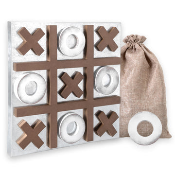 Play Platoon Magnetic Tic Tac Toe Game - Large Metal and Wooden Wall Mounted Board Games - 13.5 Inch Table Top or Wall Mounted Farmhouse Rustic