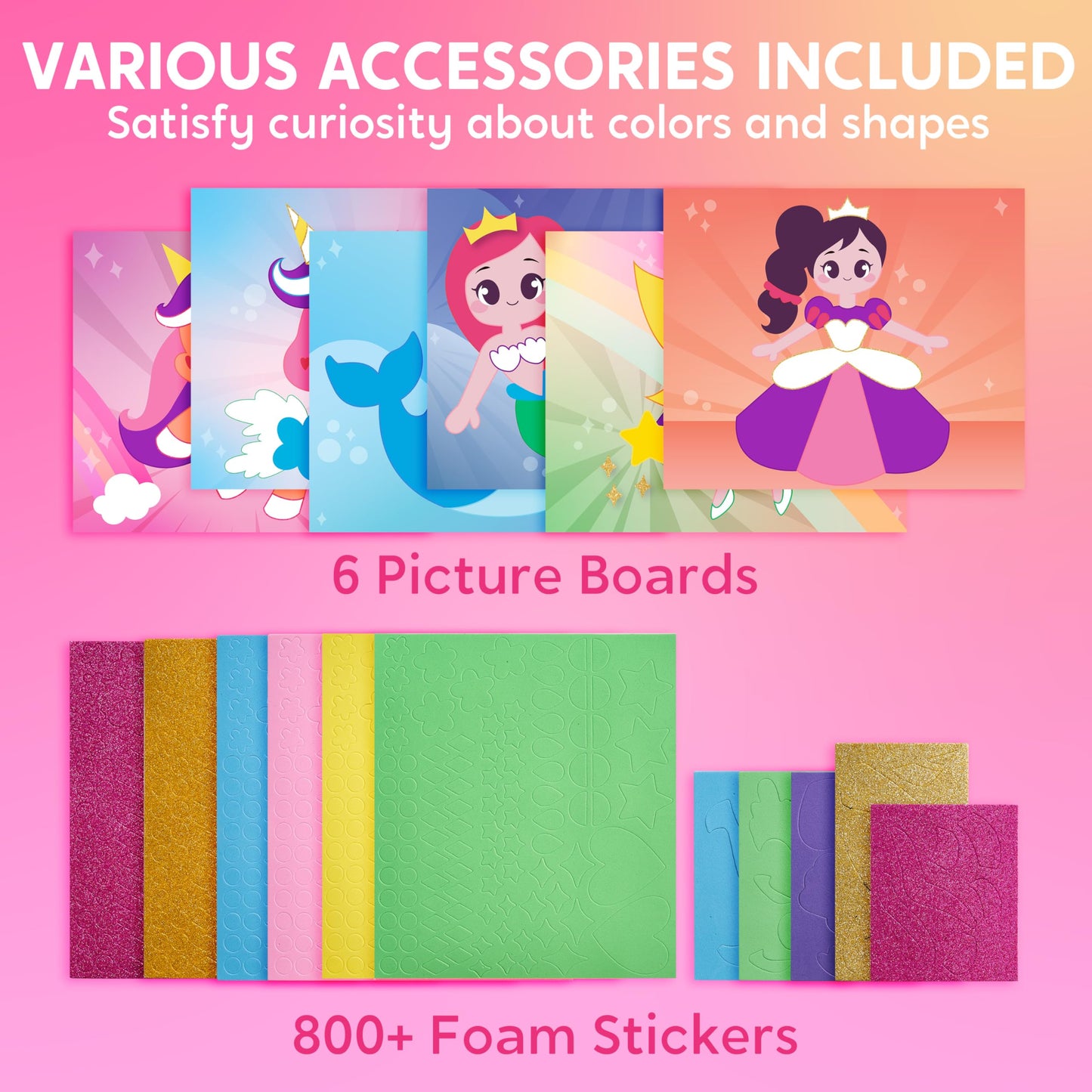 Klever Kits Foam Art Kit for Kids, EVA Foam Stickers with 6 Art Board and 800+ Stickers, DIY Arts and Crafts for Boys Girls Age 3+, Unicorns