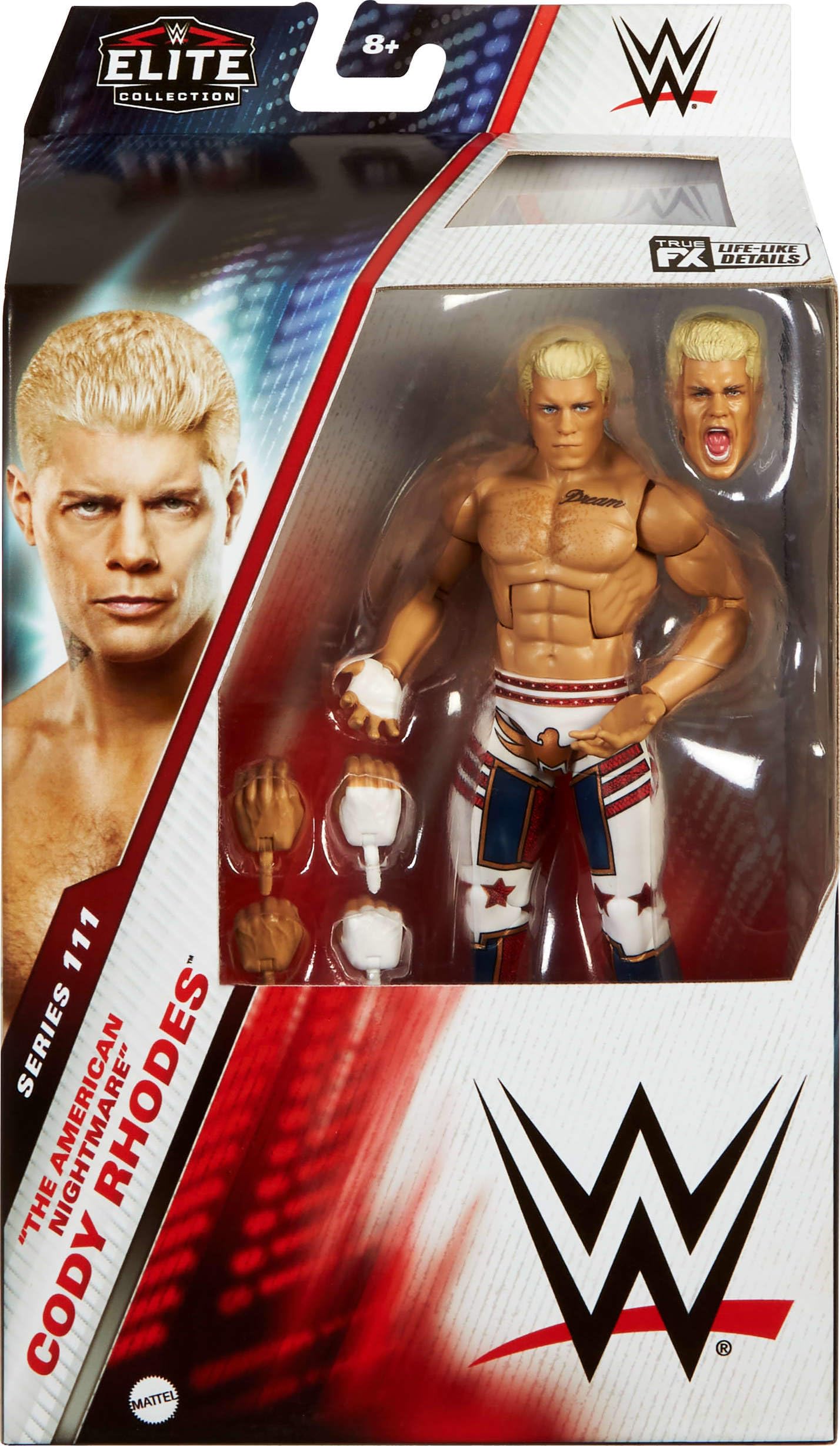 Mattel WWE Elite Action Figure & Accessories, 6-inch Collectible Cody Rhodes with 25 Articulation Points, Life-Like Look & Swappable Hands