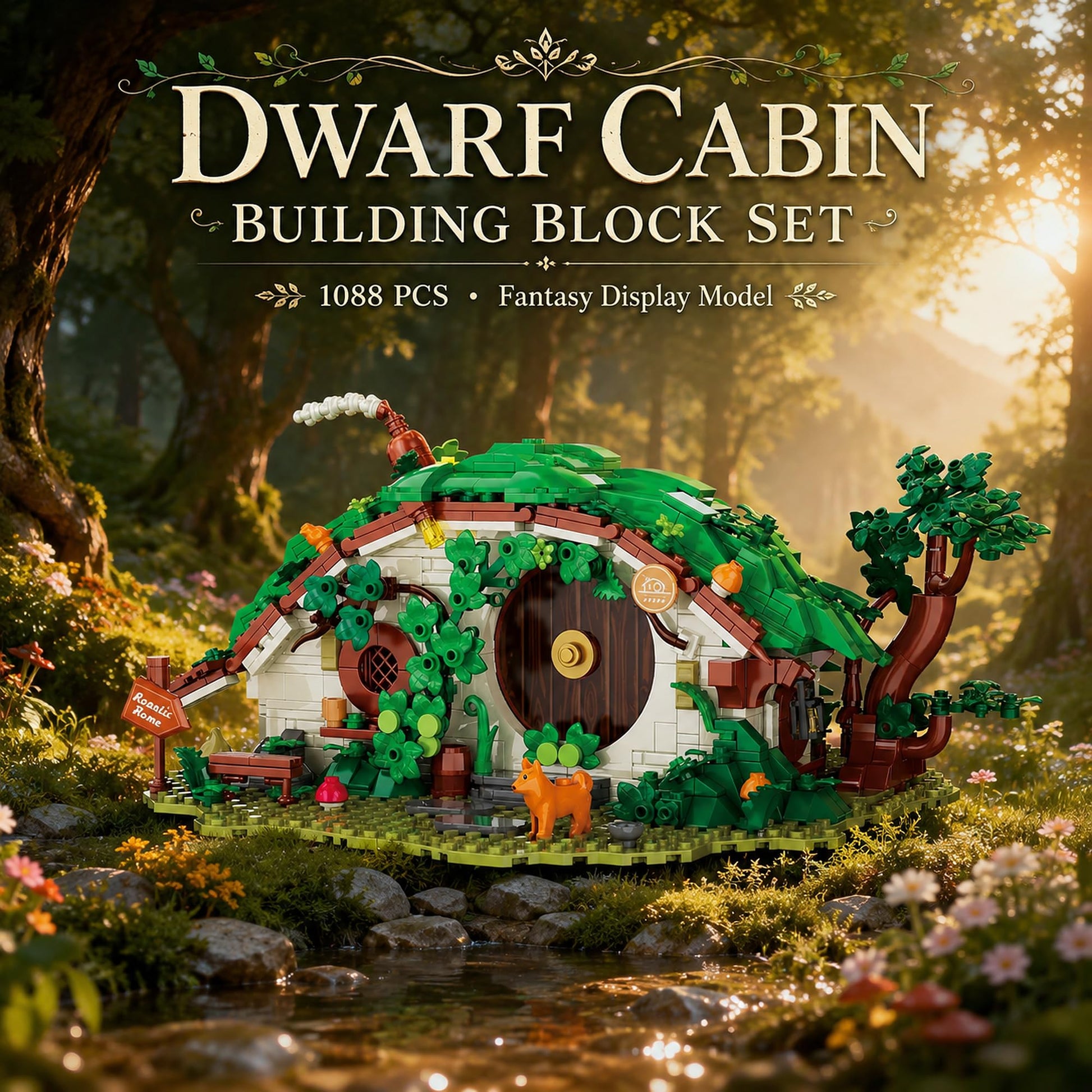 GHQYTPR Dwarf Cabin Building Block Set 1088 Pcs Fantasy Halfling Village Architecture Model Kit for Adults & Teens Movie Magic Hole Home Office Desk