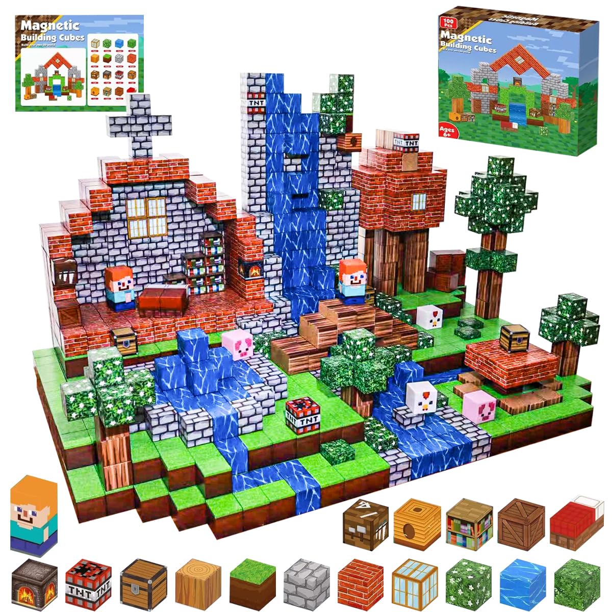 Lottmopi Magnet Blocks -100pcs Magnetic Building Blocks, STEM Montessori Sensory Toys for Toddlers Gifts for 3+ Years Old, Magnet Cubes Toddler Kids