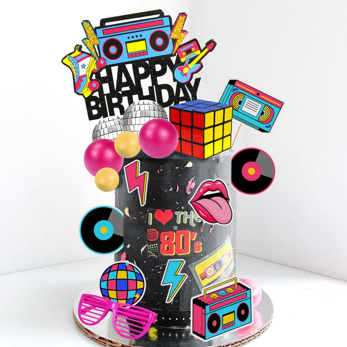 20 PCS 80s 90s Cake Toppers Retro Hip Hop Cake Decorations for Born in the 80's 90’s Decade Throwback Decorations Supplies (style 1)
