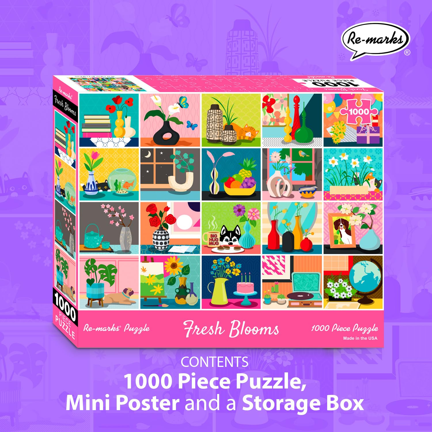 Re-marks Fresh Blooms Collage Puzzle, 1000-Piece Jigsaw Puzzle for All Ages