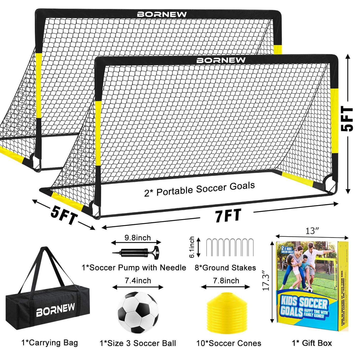 Kids Soccer Goal for Backyard Set - 2 Set of 7X5 / 6X4 ft Soccer Nets