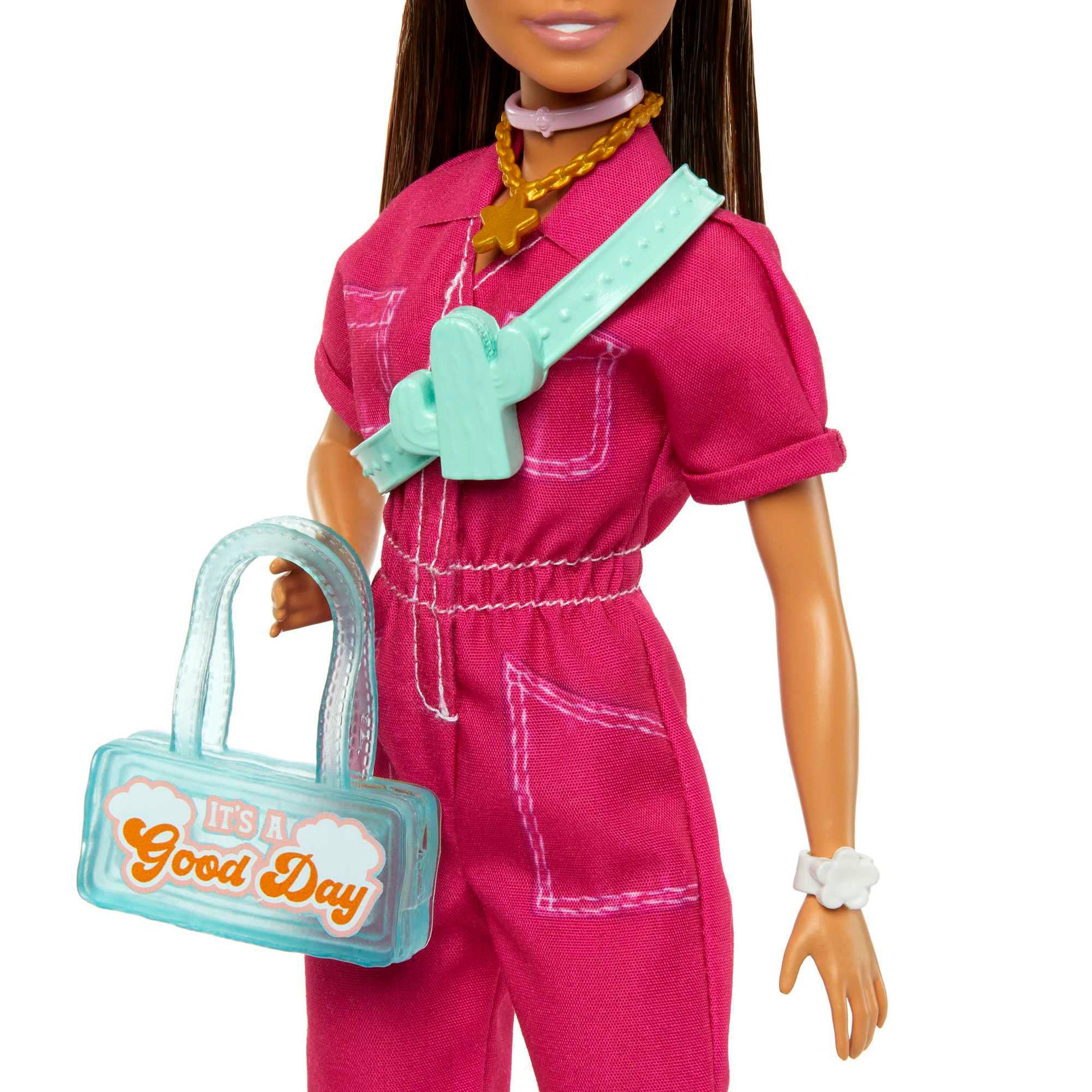 Barbie Doll In Trendy Pink Jumpsuit With Accessories And Pet Puppy