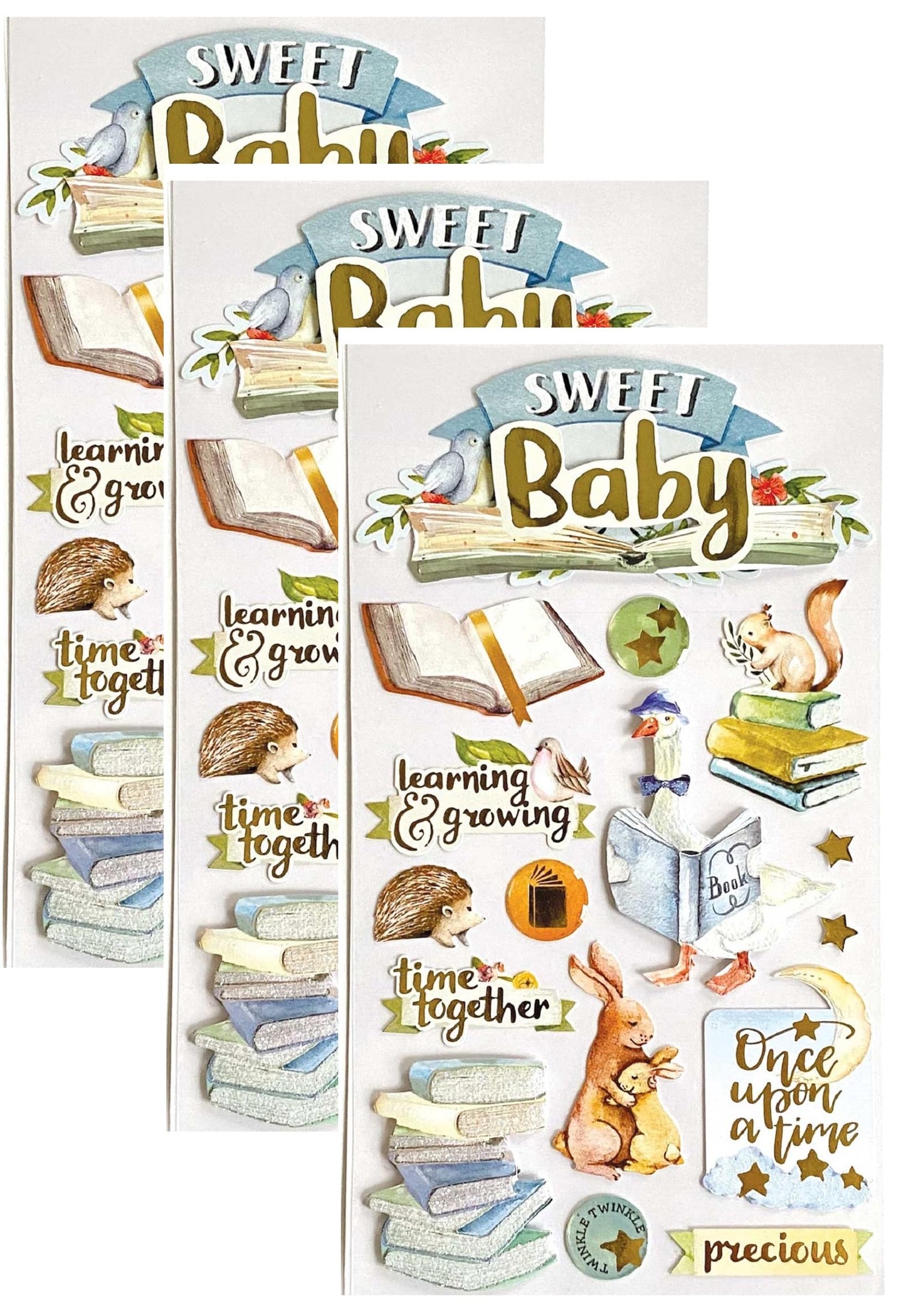 Paper House Productions Die-Cut Dimensional & Foil Accent Scrapbook Sticker Sheet - Sweet Baby, 3-Pack