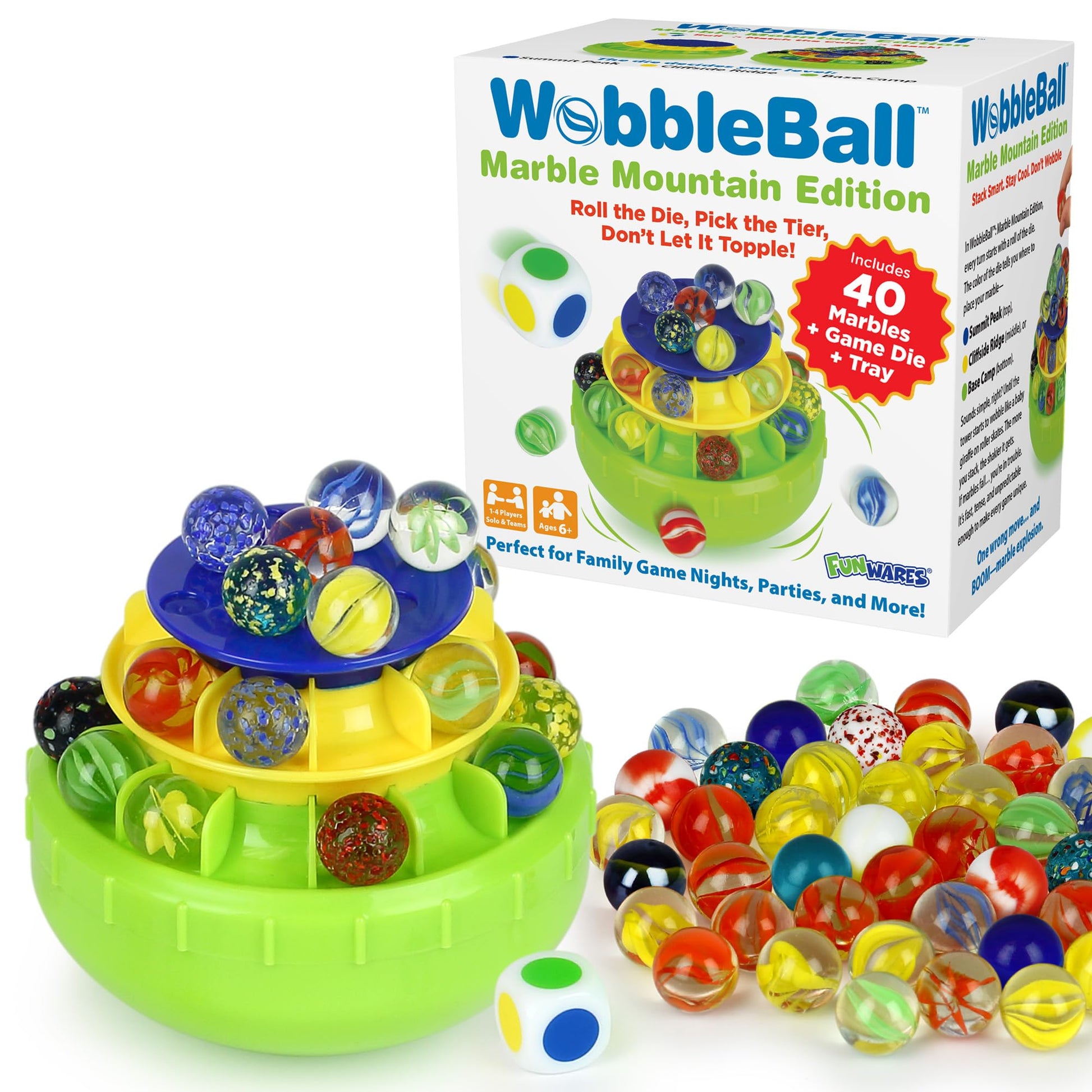 Funwares WobbleBall Marble Mountain, 3-Tier Balance Game, 40 Marbles