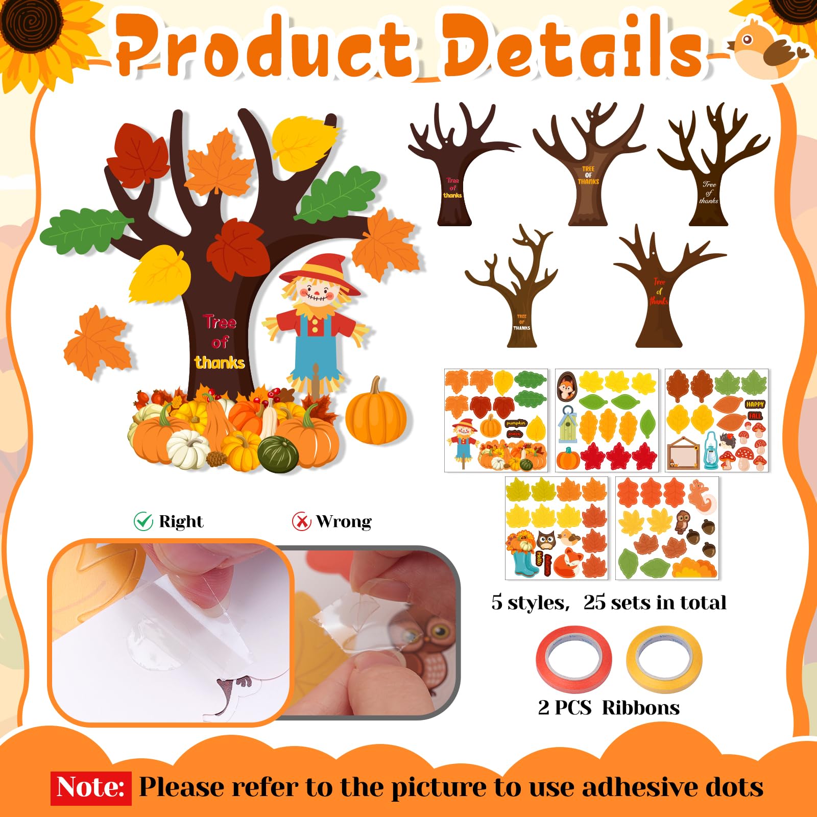 25 Pack Tree of Thanksful Make Your Own Thanksgiving Tree Hanging Ornament Fall Thanksgiving Craft Kit for Kids Leaves Sticker Thankful Art Project
