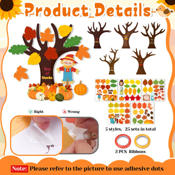 25 Pack Tree of Thanksful Make Your Own Thanksgiving Tree Hanging Ornament Fall Thanksgiving Craft Kit for Kids Leaves Sticker Thankful Art Project