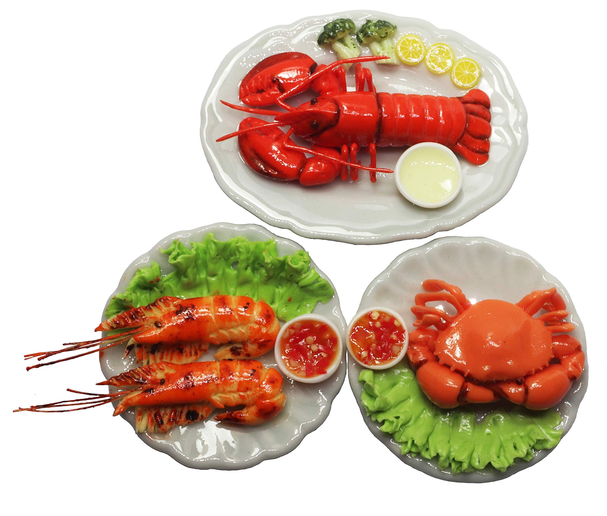 ThaiHonest 3 Assorted Dollhouse Miniature Mix Seafood with Lobster,Tiny Food Dollhouse Accessories for Collectibles