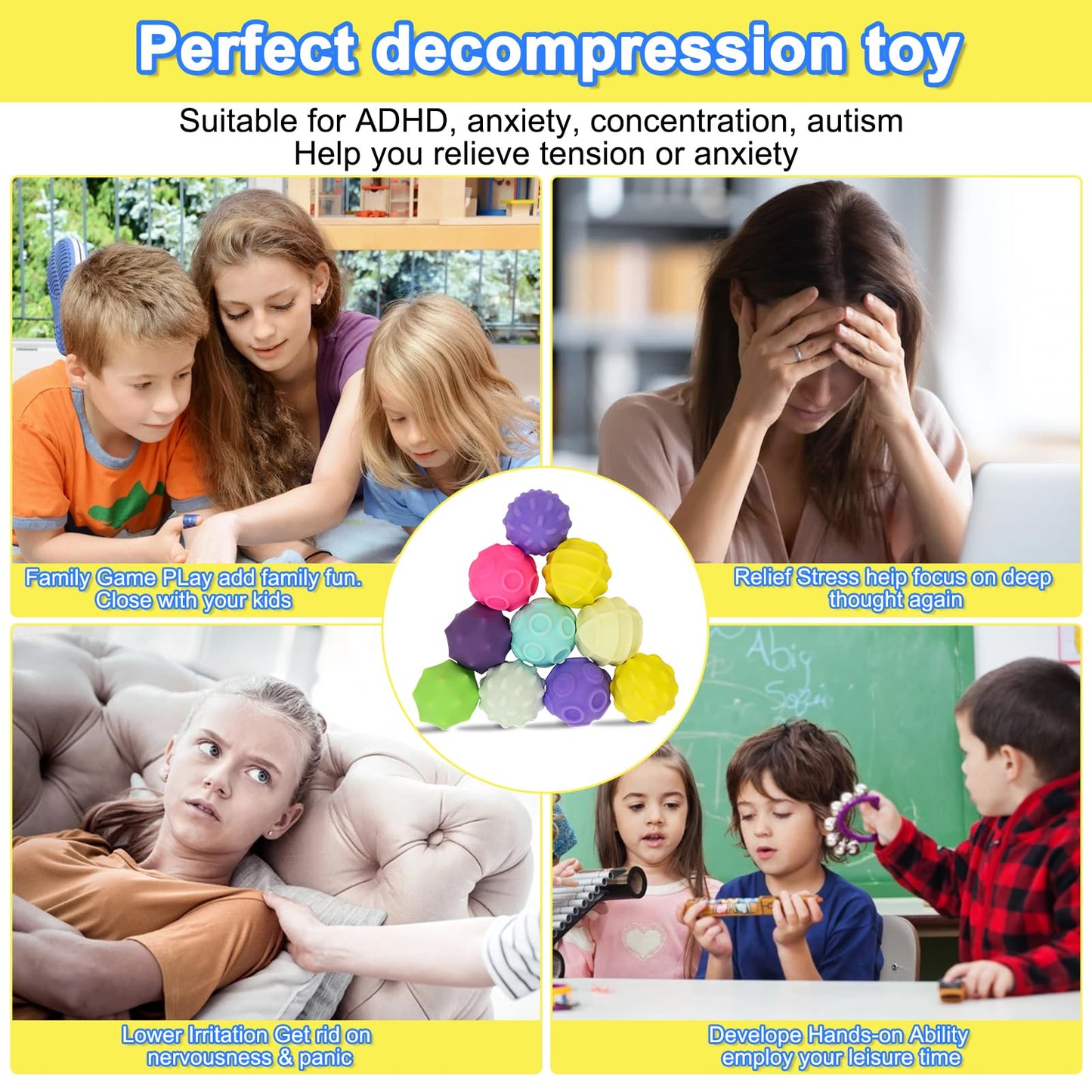 10Pcs Rainbow Texture Sensory Fidget Toy, Multi-Color Educational Science Kit for Anxiety Relief, 28mm DIY Mutual Attraction Desk Balls for Kids