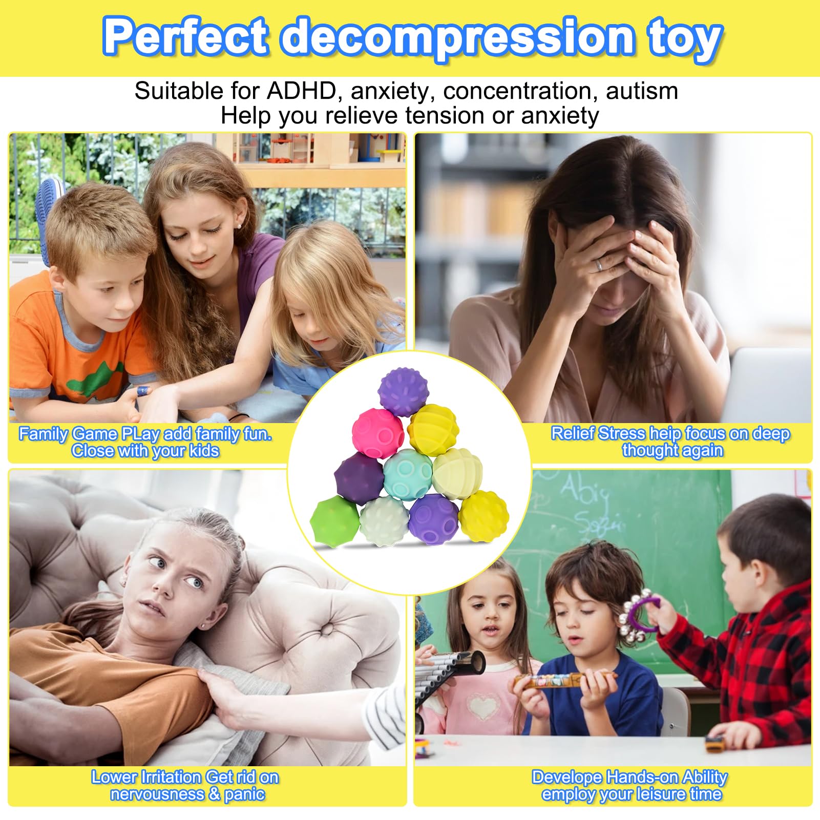 10Pcs Rainbow Texture Sensory Fidget Toy, Multi-Color Educational Science Kit for Anxiety Relief, 28mm DIY Mutual Attraction Desk Balls for Kids