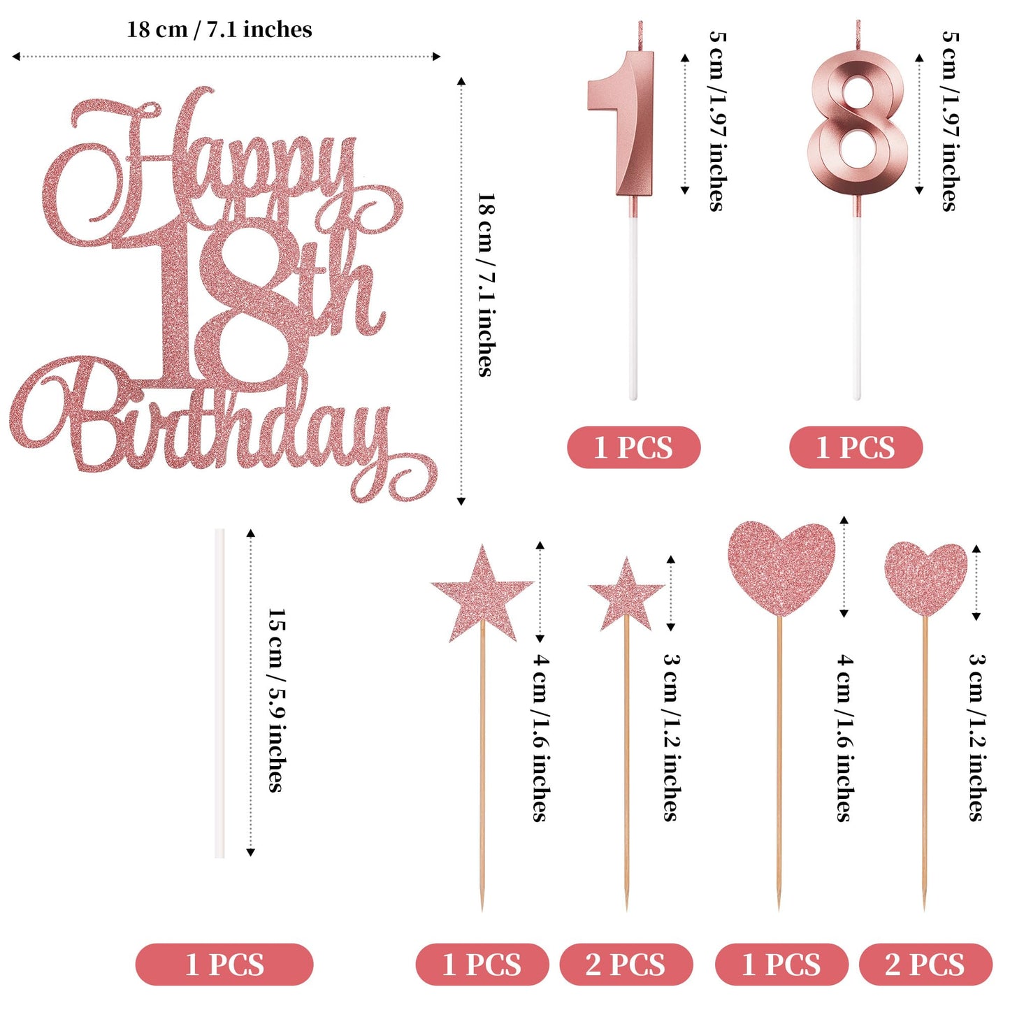 Lecferrarc 18th Birthday Cake Decorations, 18th Birthday Candles Cake Numeral Candles and Glitter Happy 18th Birthday Cake Toppers Set for Birthday