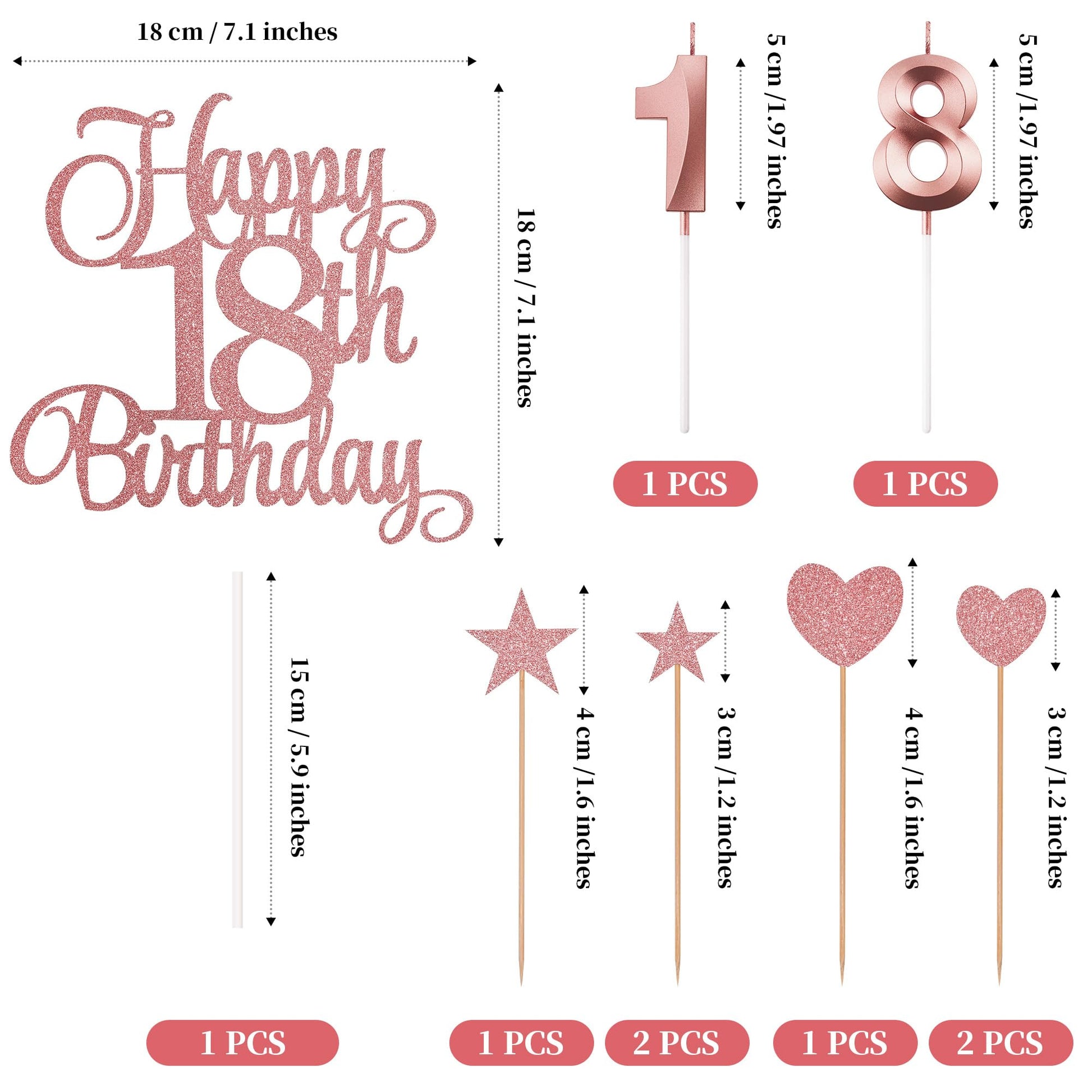 Lecferrarc 18th Birthday Cake Decorations, 18th Birthday Candles Cake Numeral Candles and Glitter Happy 18th Birthday Cake Toppers Set for Birthday