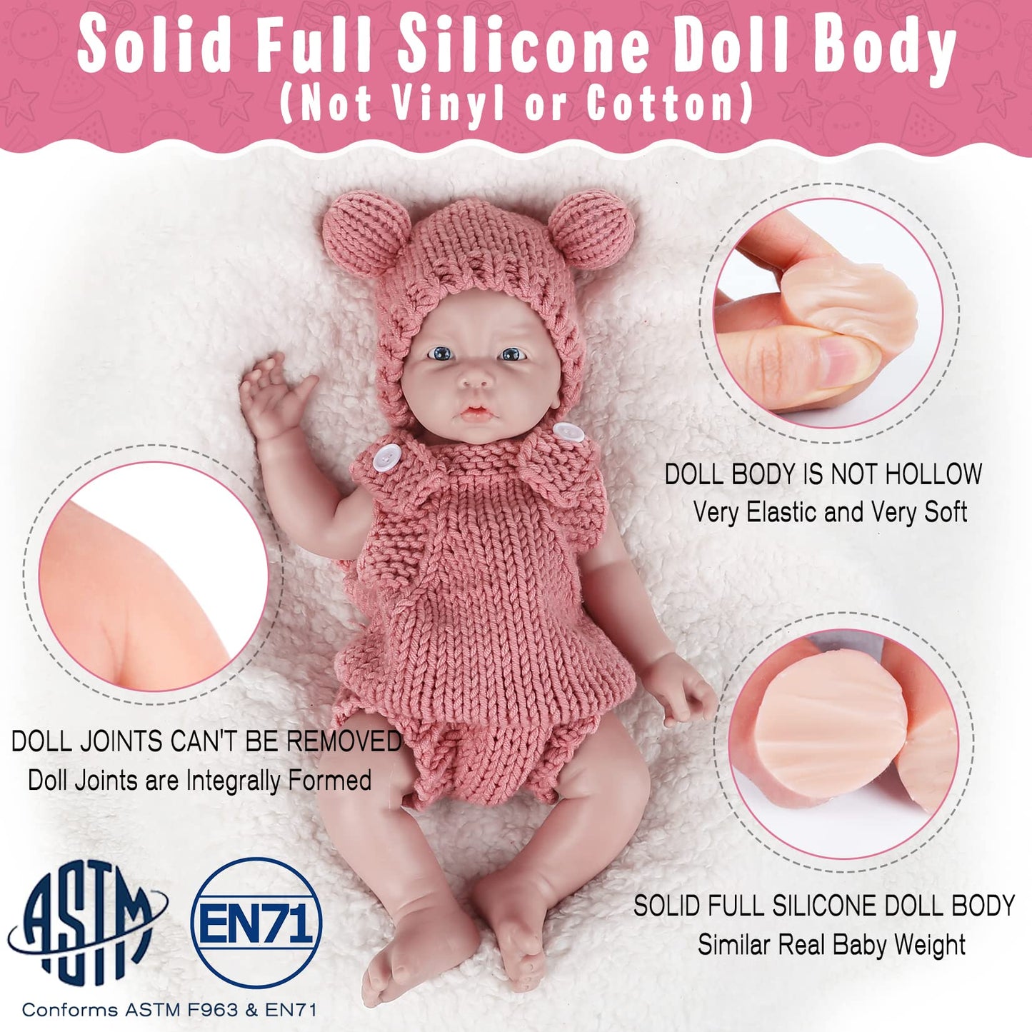 Vollence 17 inch Silicone Baby Dolls Girl Weighted 5.21 lb,[NOT Vinyl],Silicone Full Body Reborn Lifelike Real Life Realistic Newborn Soft Babies with