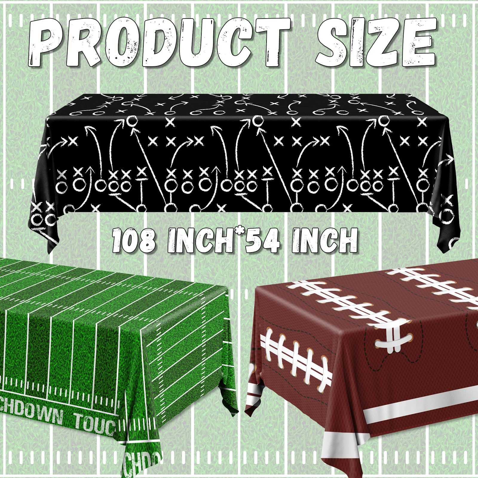 Dydamud Football Party Decorations, Disposable Field Tablecloth Plastic Rectangular Touchdown Table Cover for Sports Birthday Game Day Tailgate
