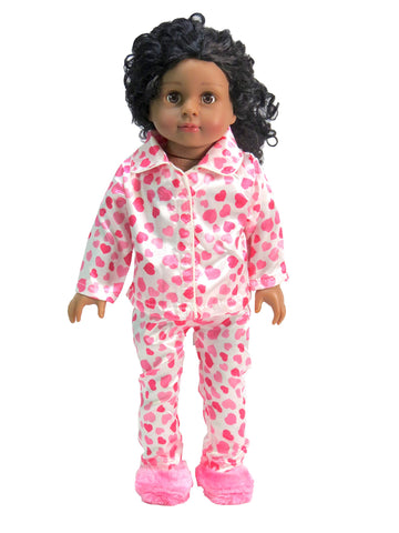 American Fashion World Pink Heart Pajamas for 18-Inch Dolls | Slippers Included | Premium Quality & Trendy Design