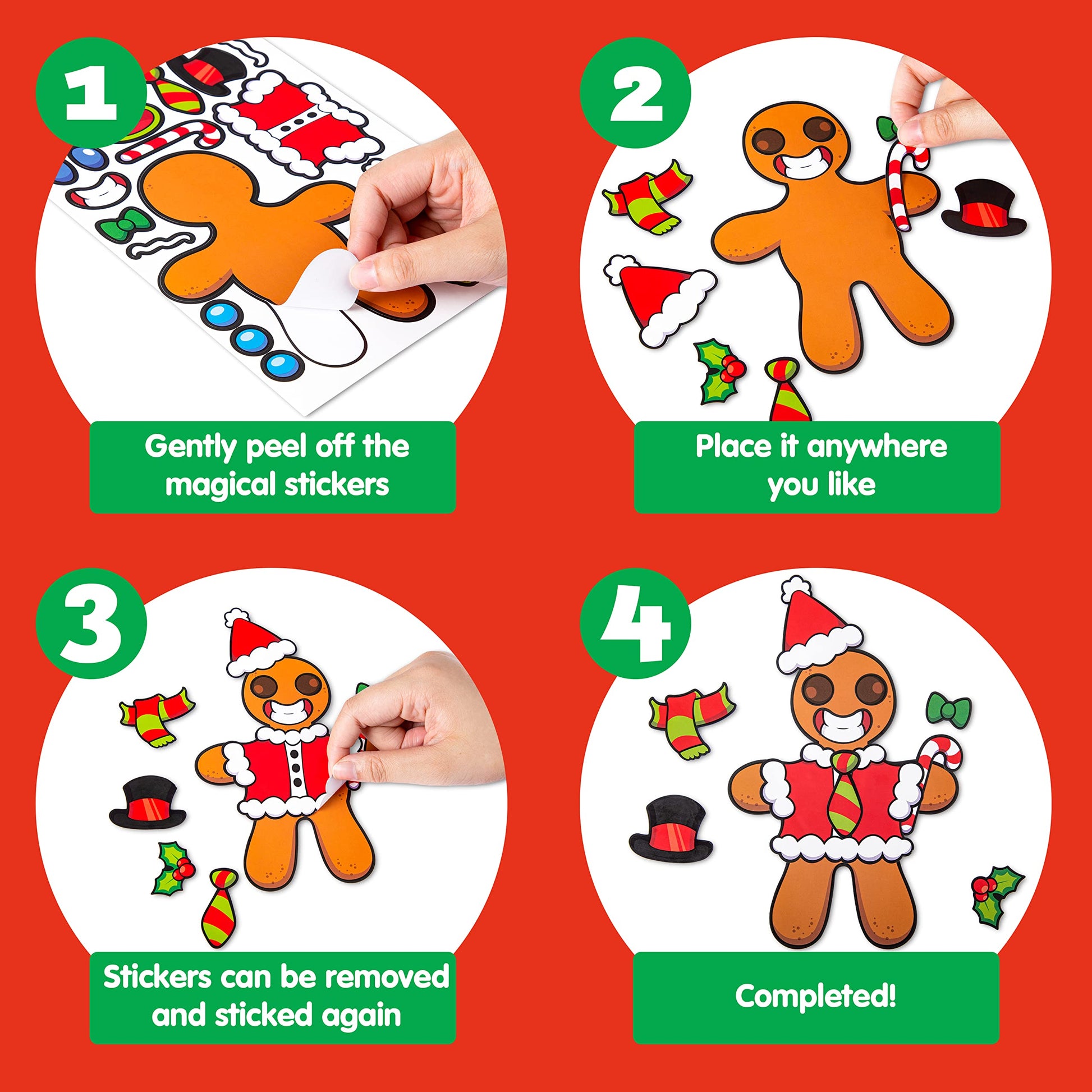 JOYIN 36 Pcs Christmas Make-a-face Sticker Sheets Make Your Own Xmas Cute Stickers with Gingerbread and Tree Sticker Series Design for Kids Party