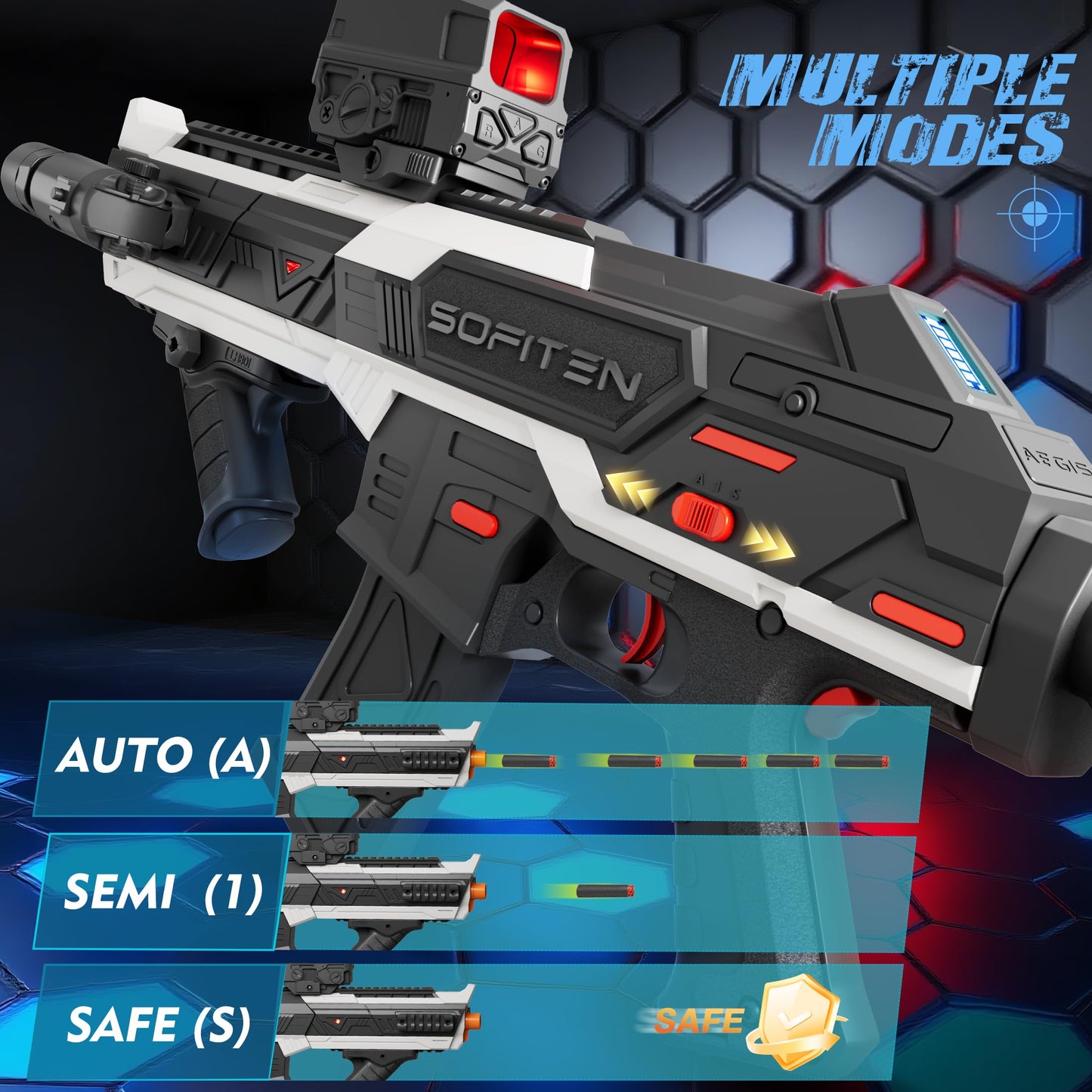 SOFITEN Electric Automatic Toy Gun Rifle Foam Dart Sniper Blaster with Adjustable Scope, Tactical Vest, Two Shooting Modes, Birthday Christmas