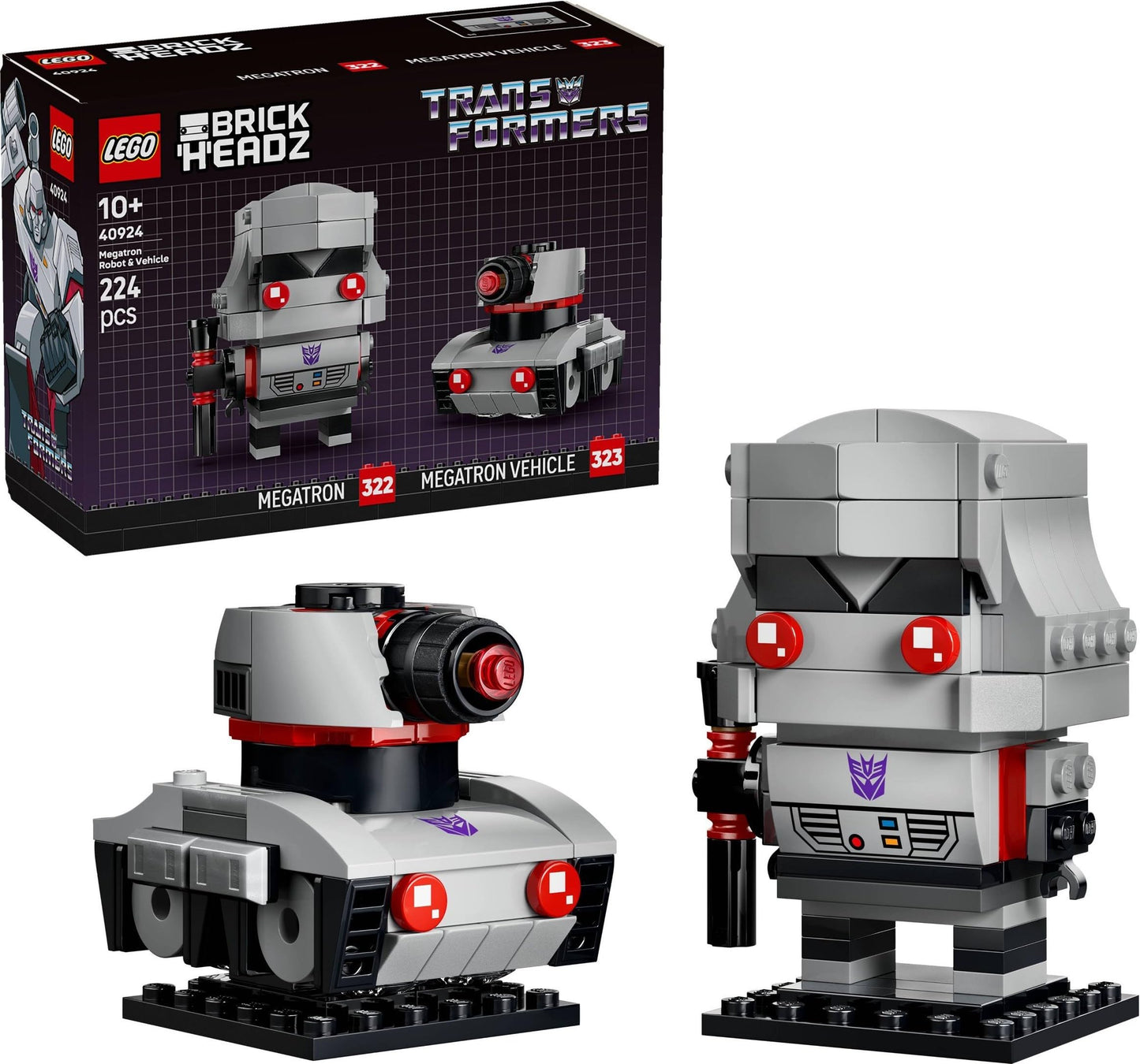 LEGO BrickHeadz Transformers Megatron Robot & Vehicle - 224-Piece Building Set with Robot & Vehicle Modes, Decepticon Collectible Display Model, Gift