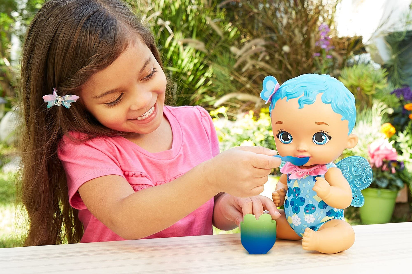 My Garden Baby GYP01 Berry Hungry Baby Butterfly Doll (30-cm / 12-in), Blueberry-Scented with Color-Change Spoon & Cup, for Kids Ages 2Y+, Multicolor