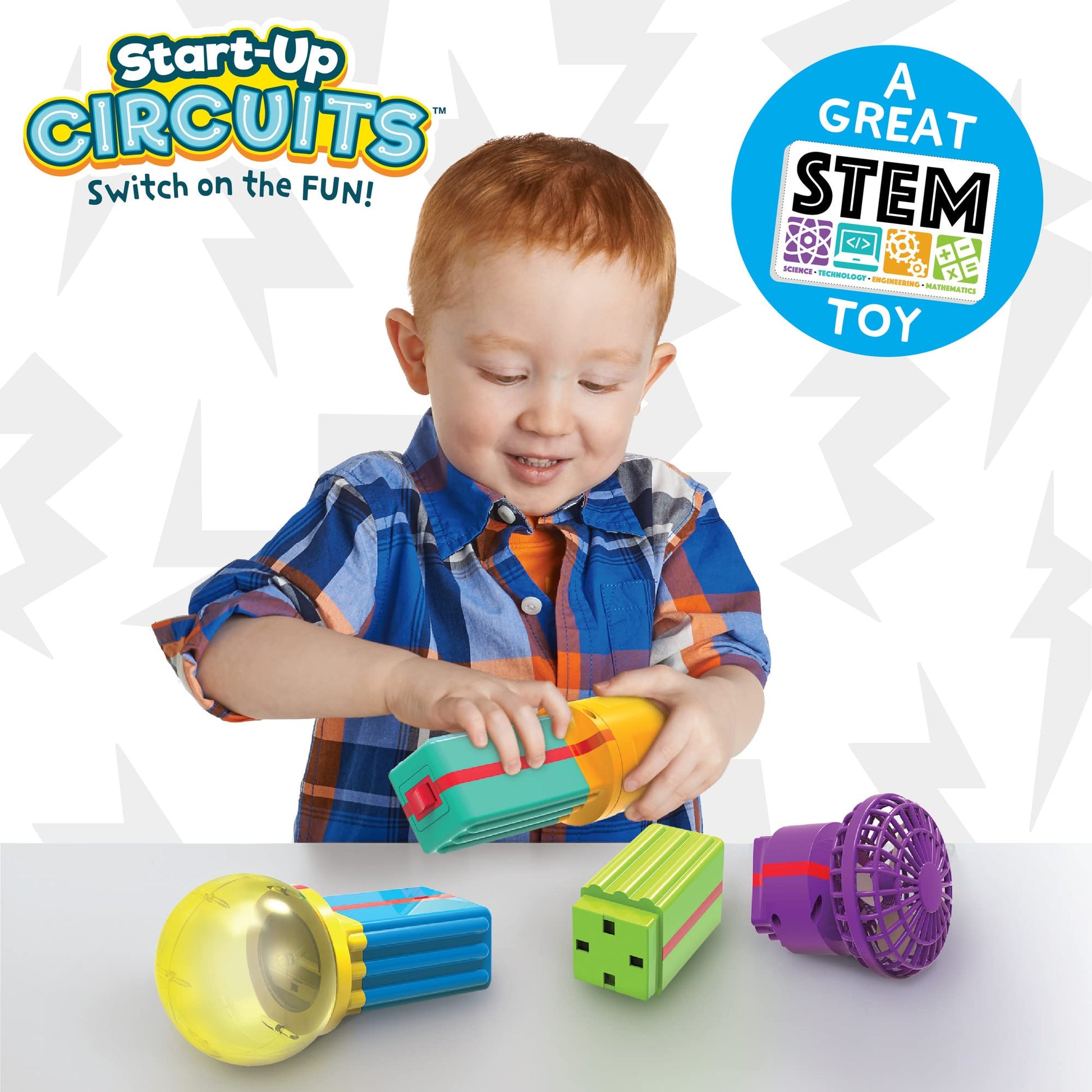 MindWare Start-Up Circuits - STEM Toddler Toy Ages 18+ Months - Build Flashlight, Whistle, and Fan - Early Circuit-Building Learning Set for Hands-On