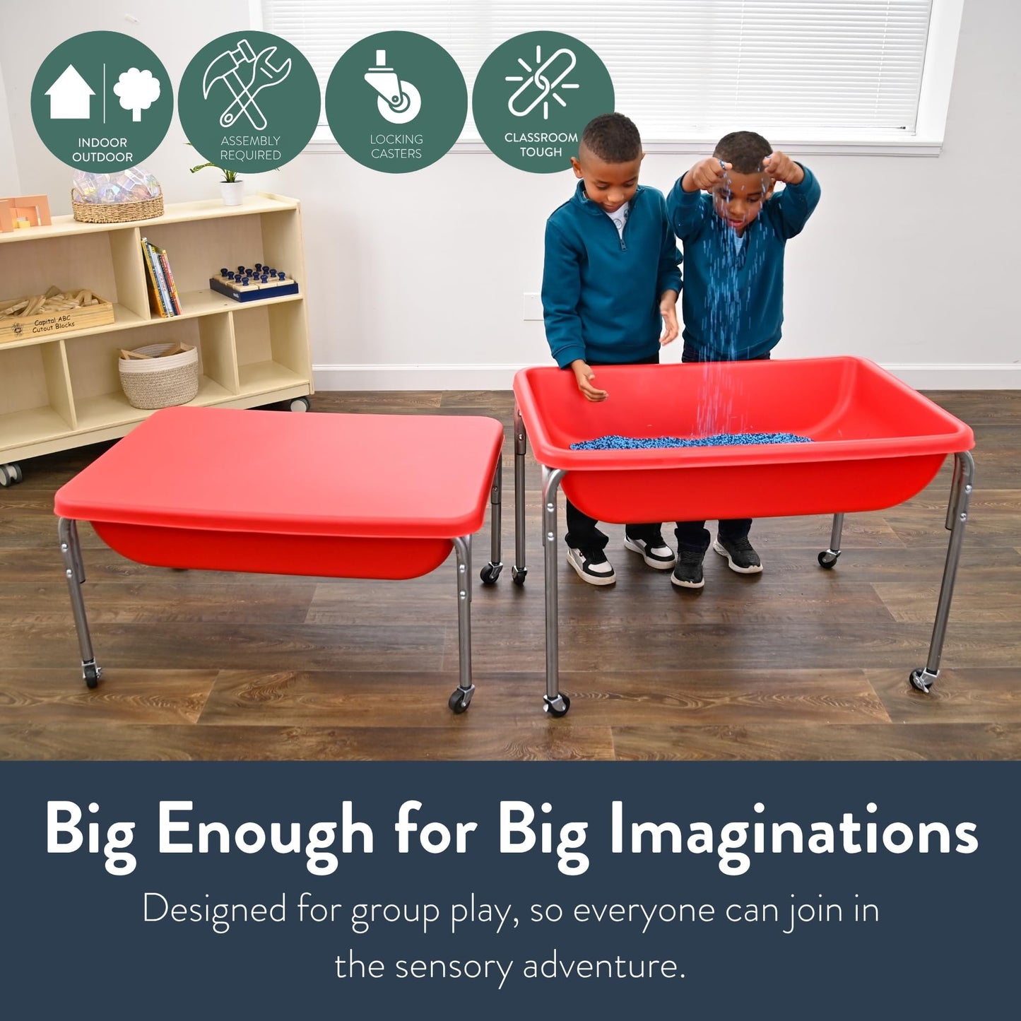 Children's Factory Water Table and Lid Set, Red Sensory Table for Kids, 24"