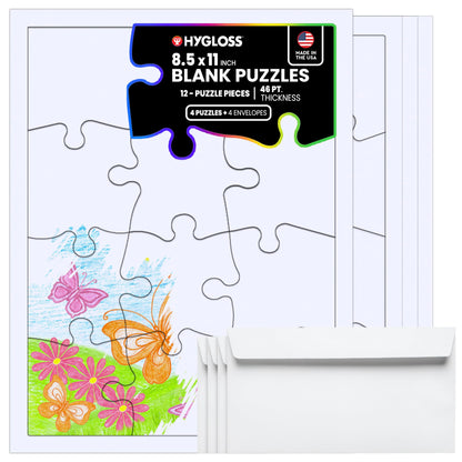 Hygloss 4 Blank Jigsaw Puzzles with Envelopes - 8.5 x 11 Inch, 12 Pieces Each - DYI Party invites, Perfect for Decorating, Kids' Activities, Arts