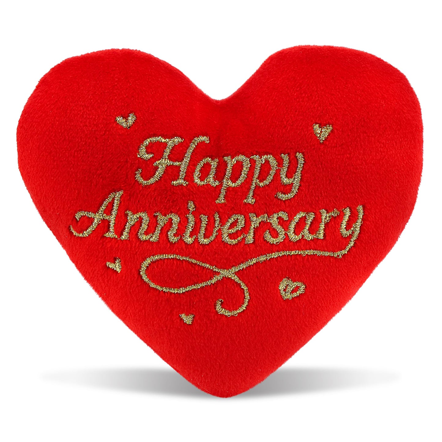 DolliBu Stuffed Happy Anniversary Red Heart Plush - Romantic for Wife or Husband, Cushion Heart Shaped Plush Stuffed Toy for Room Decor or Gift Basket