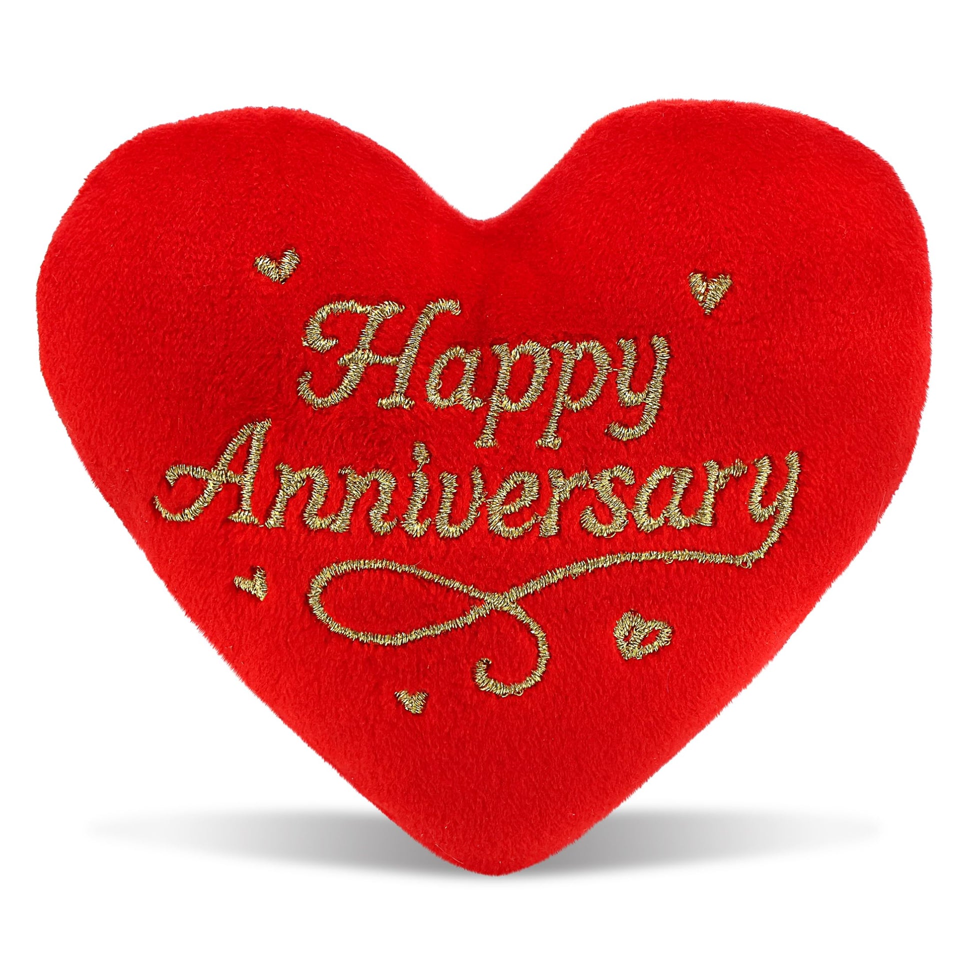 DolliBu Stuffed Happy Anniversary Red Heart Plush - Romantic for Wife or Husband, Cushion Heart Shaped Plush Stuffed Toy for Room Decor or Gift Basket