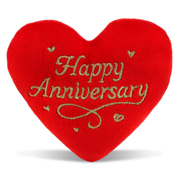 DolliBu Stuffed Happy Anniversary Red Heart Plush - Romantic for Wife or Husband, Cushion Heart Shaped Plush Stuffed Toy for Room Decor or Gift Basket