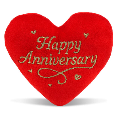DolliBu Stuffed Happy Anniversary Red Heart Plush - Romantic for Wife or Husband, Cushion Heart Shaped Plush Stuffed Toy for Room Decor or Gift Basket